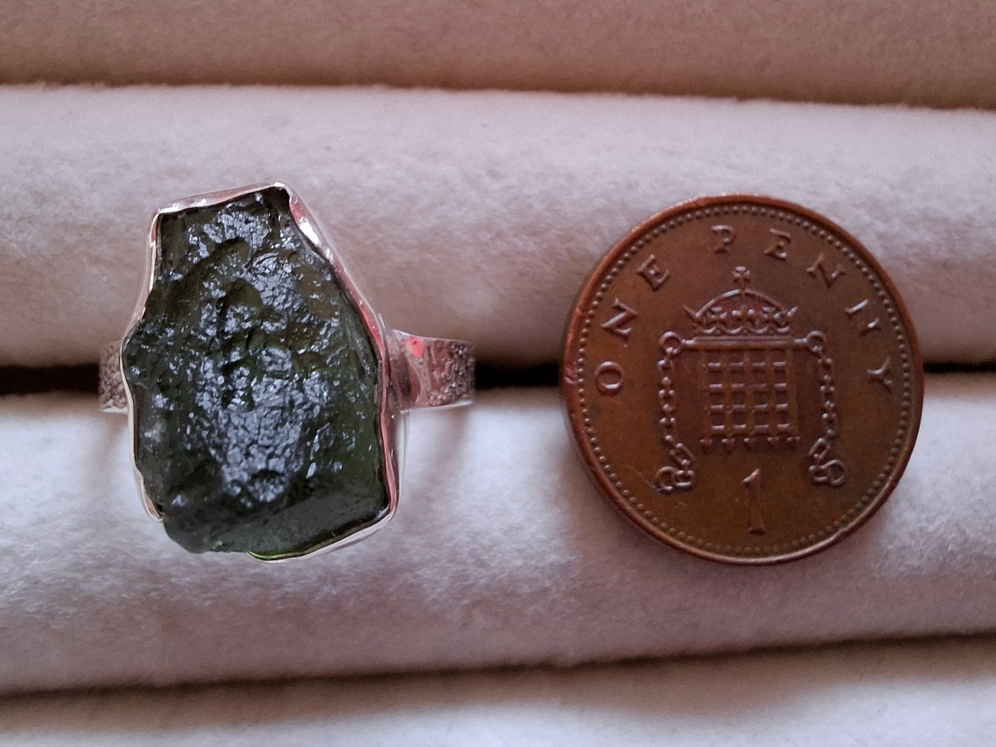 Moldavite Ring, size M, 925 Silver, Tektite (Ref: R306)
