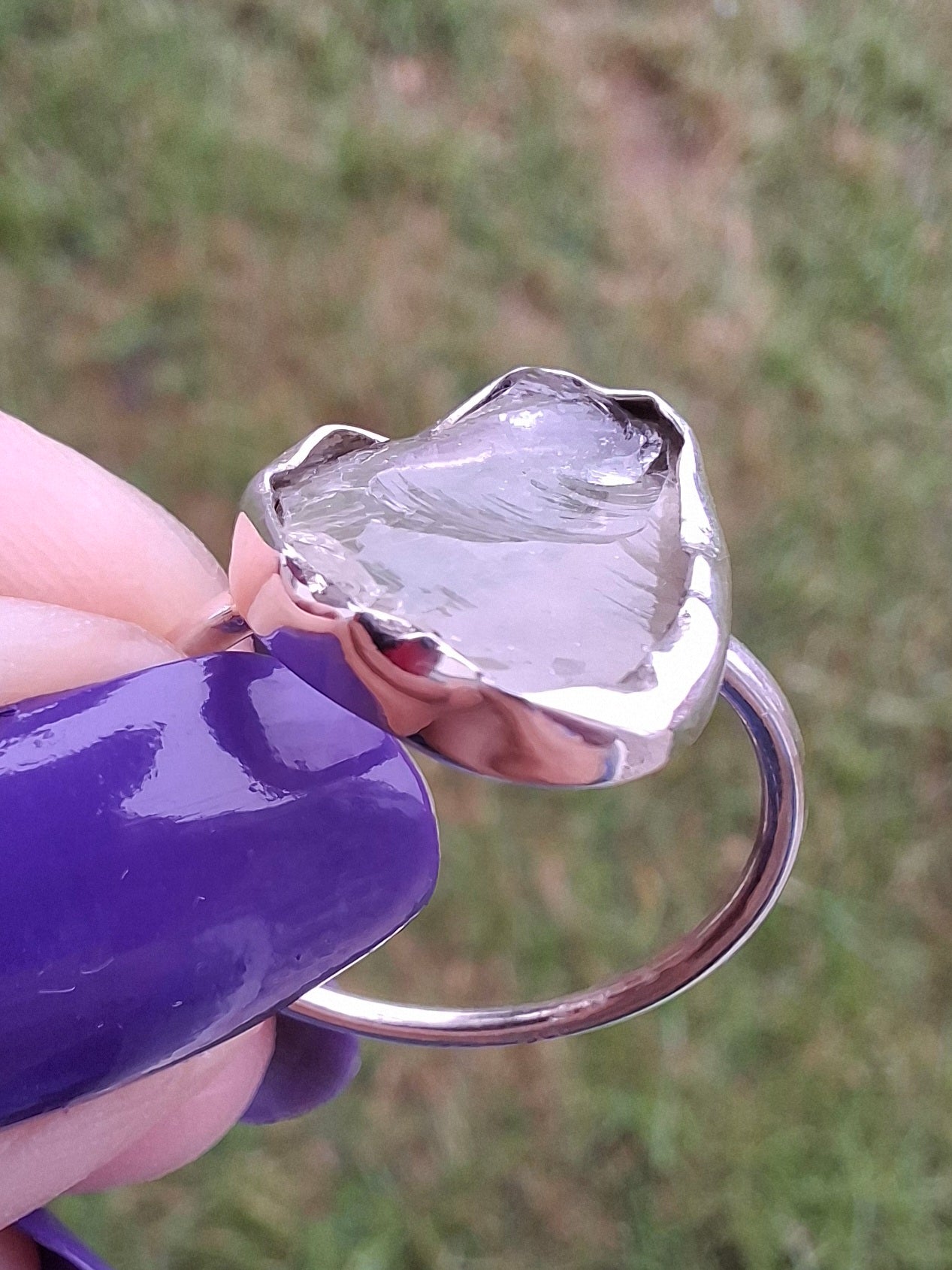 Libyan Desert Glass Ring, size large P, 925 Silver, Tektite (Ref: LR32)