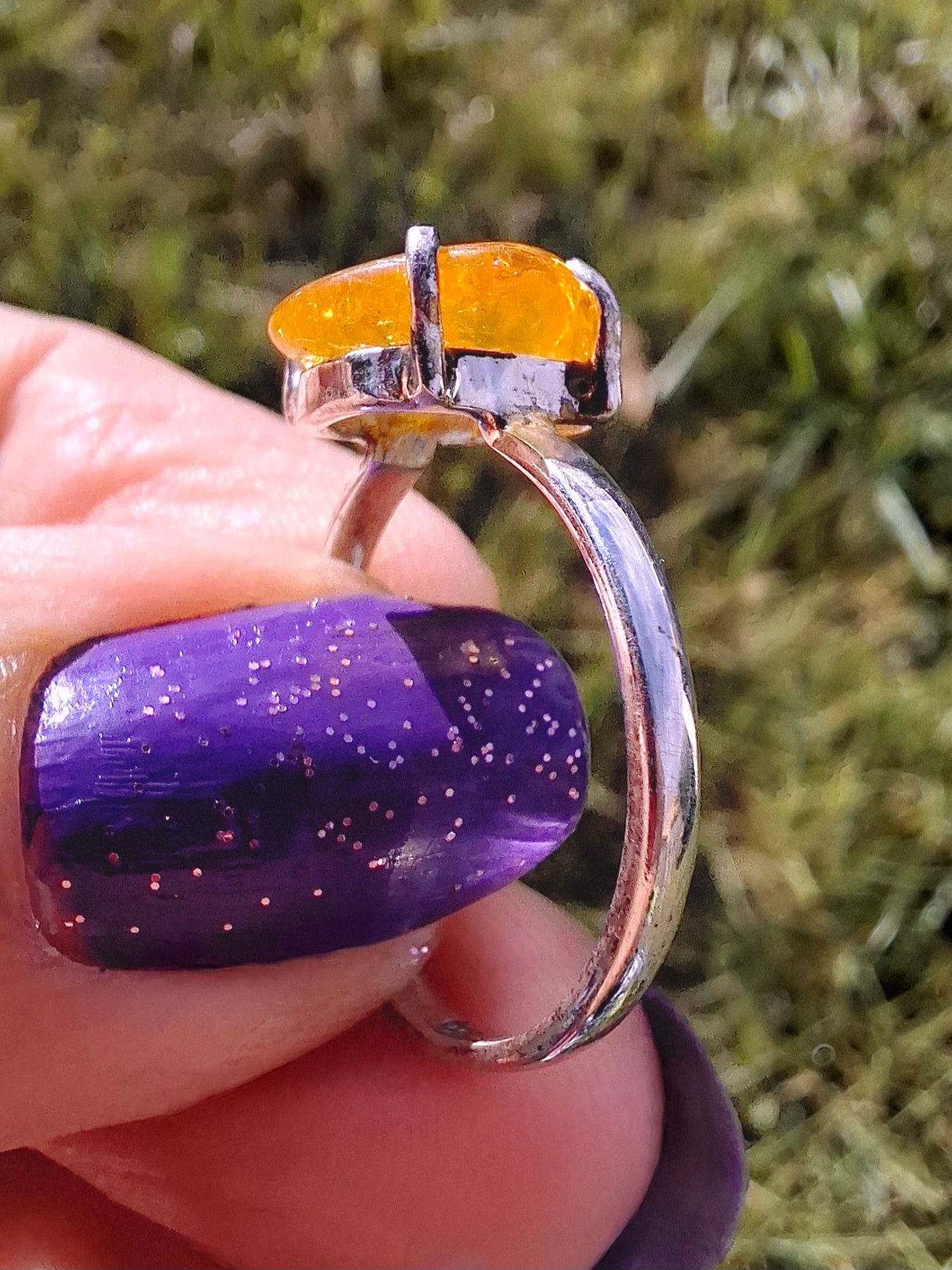 Baltic Amber Ring, size large R, 925 Silver, Fossil (Ref: AR17)
