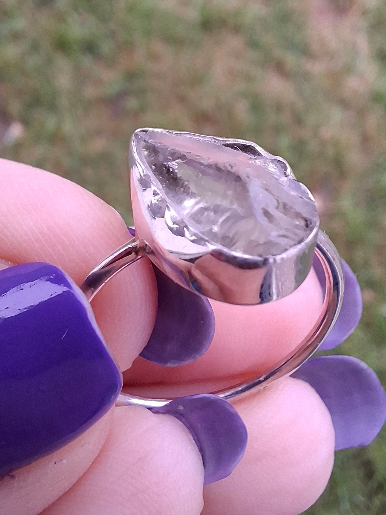 Libyan Desert Glass Ring, size large P, 925 Silver, Tektite (Ref: LR34)