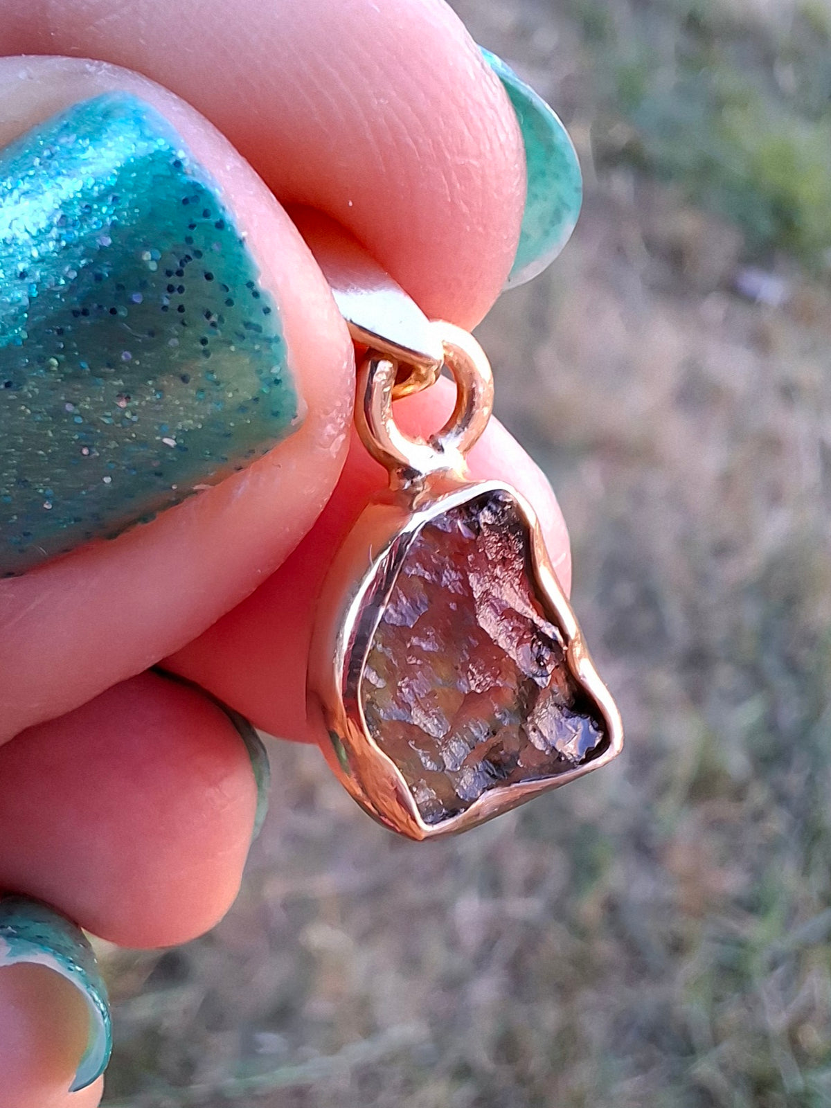 Moldavite Pendant, 14K GOLD Plated, Tektite (Ref: P448)