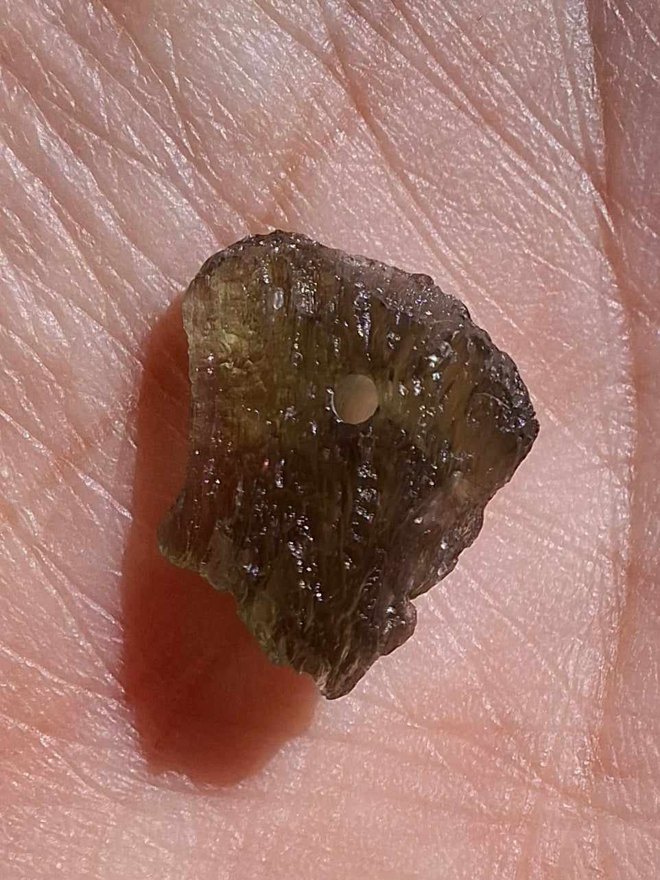 DRILLED, Moldavite Piece, 0.67g, Tektite (Ref: D21)