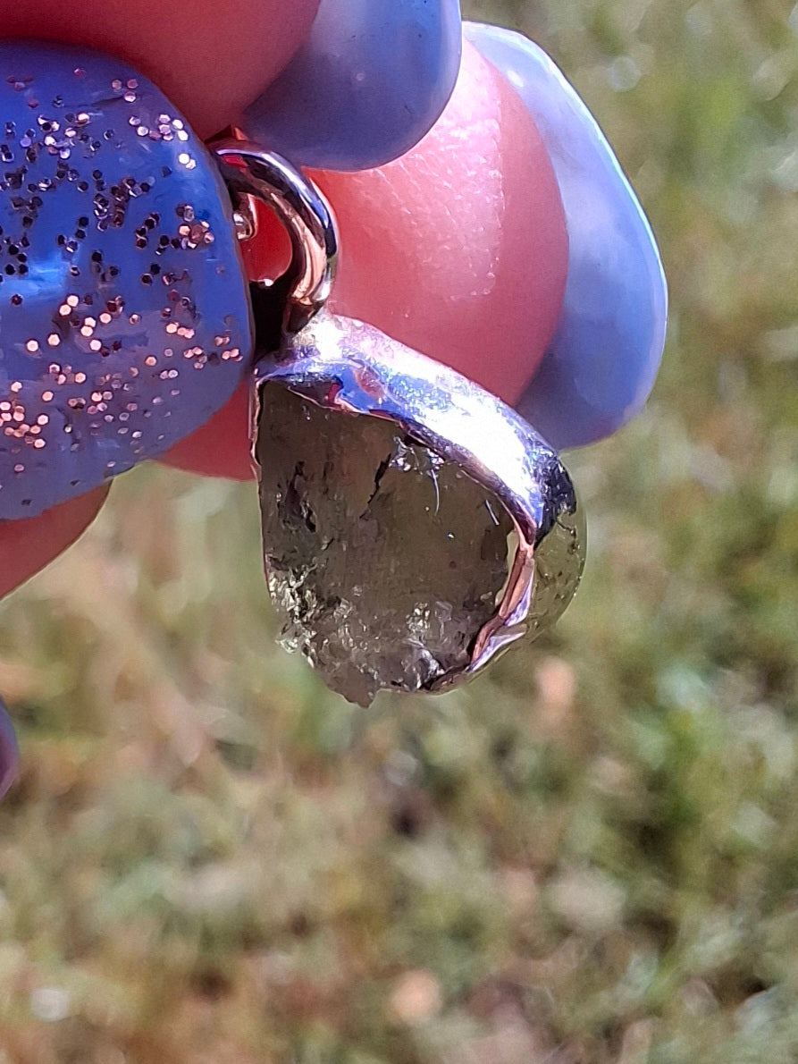 Moldavite Pendant, 925 Silver, Tektite (Ref: P81)