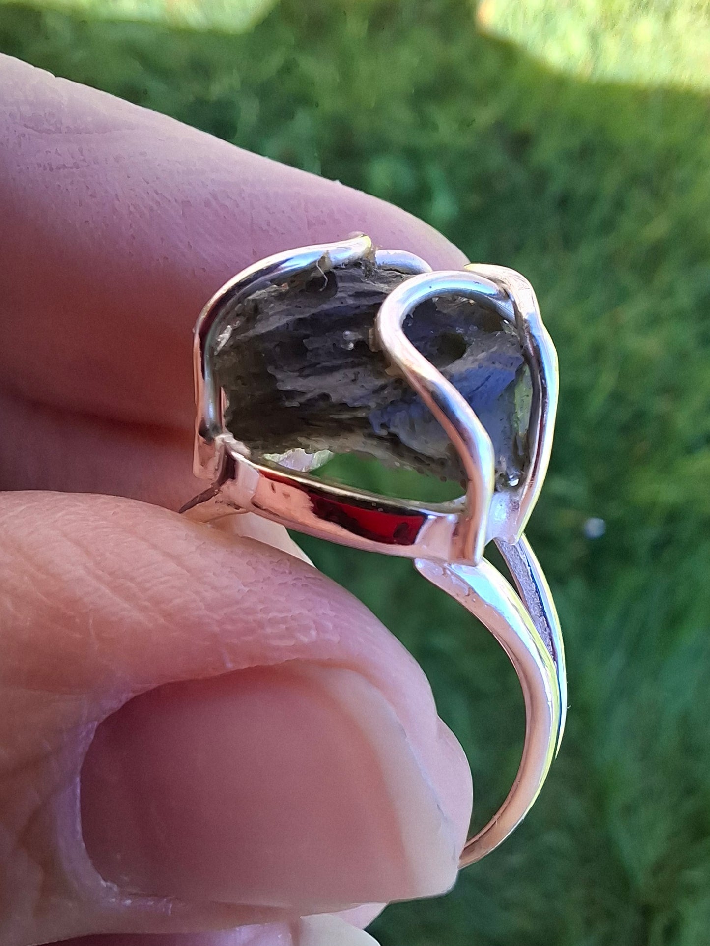 Moldavite Ring, size S, 925 Silver, Tektite (Ref: R12)