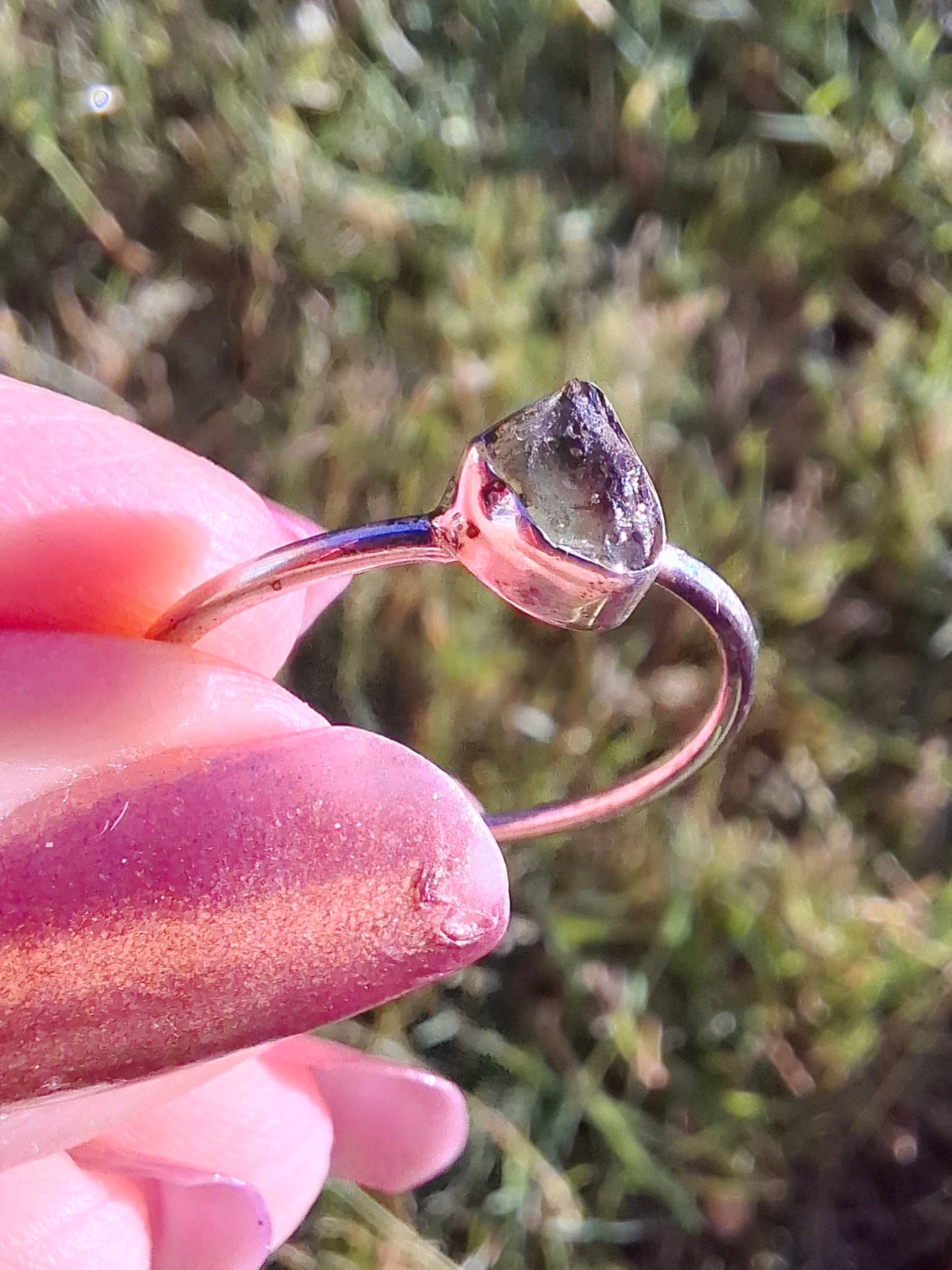 Moldavite Ring, size R, 925 Silver, Tektite (Ref: R64)