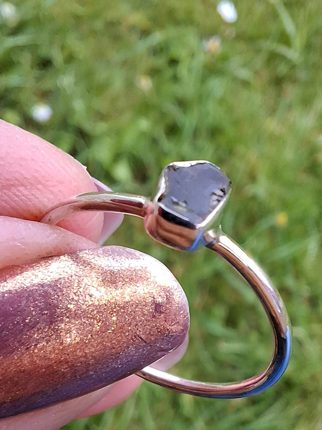 Moldavite Ring, size small R, 925 Silver, Tektite (Ref: R52)