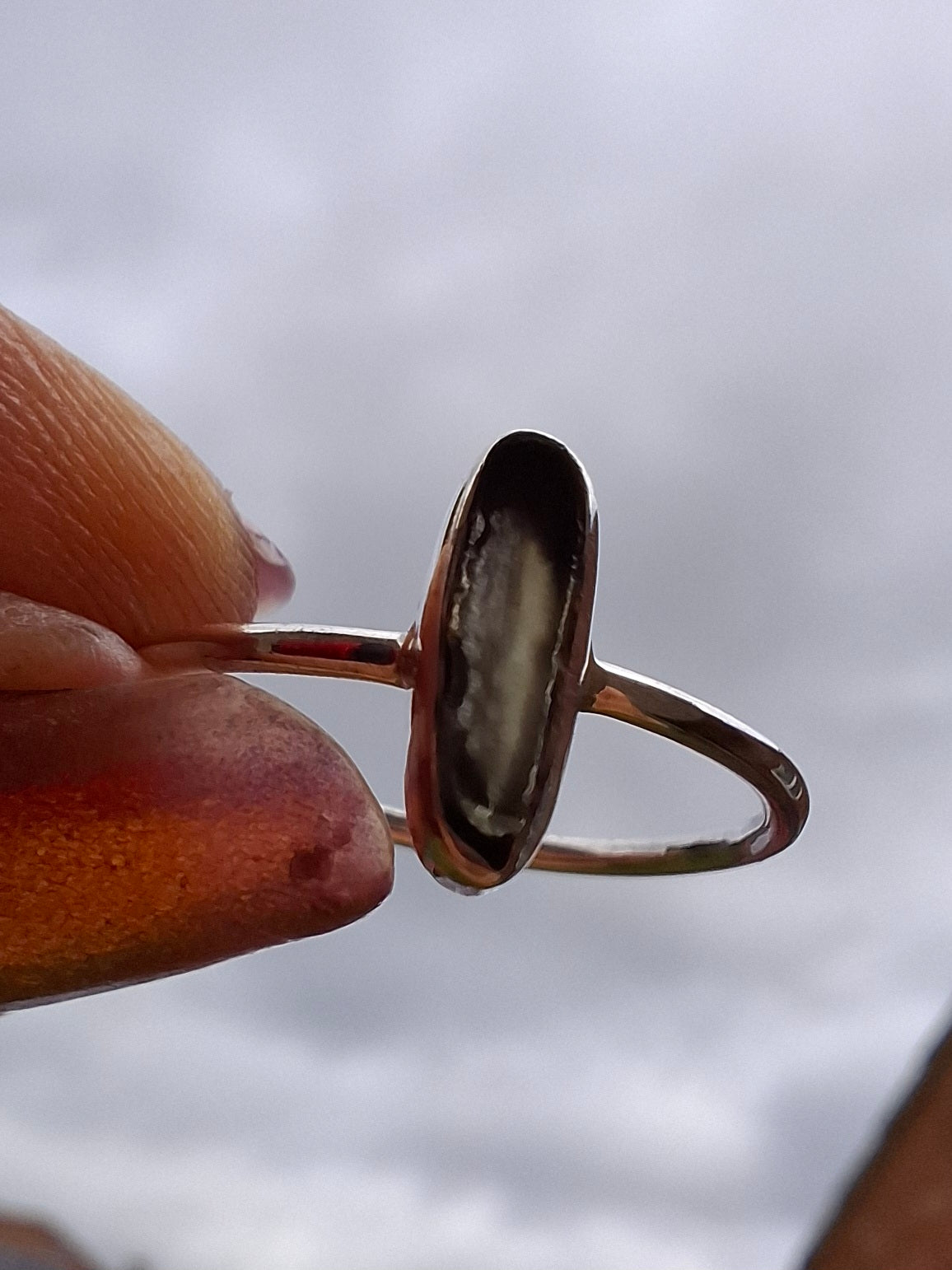 Moldavite Ring, size large Q, 925 Silver, Tektite (Ref: R47)