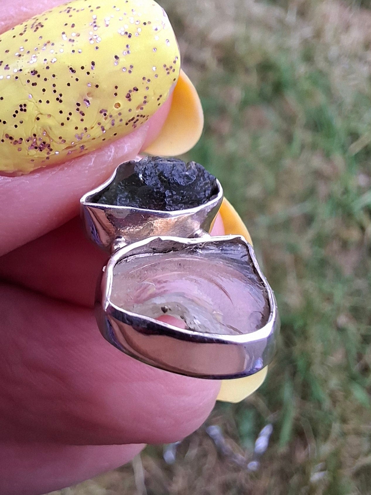 Moldavite & Libyan Desert Glass Pendant, 925 Silver, Tektite (Ref: MLP13)