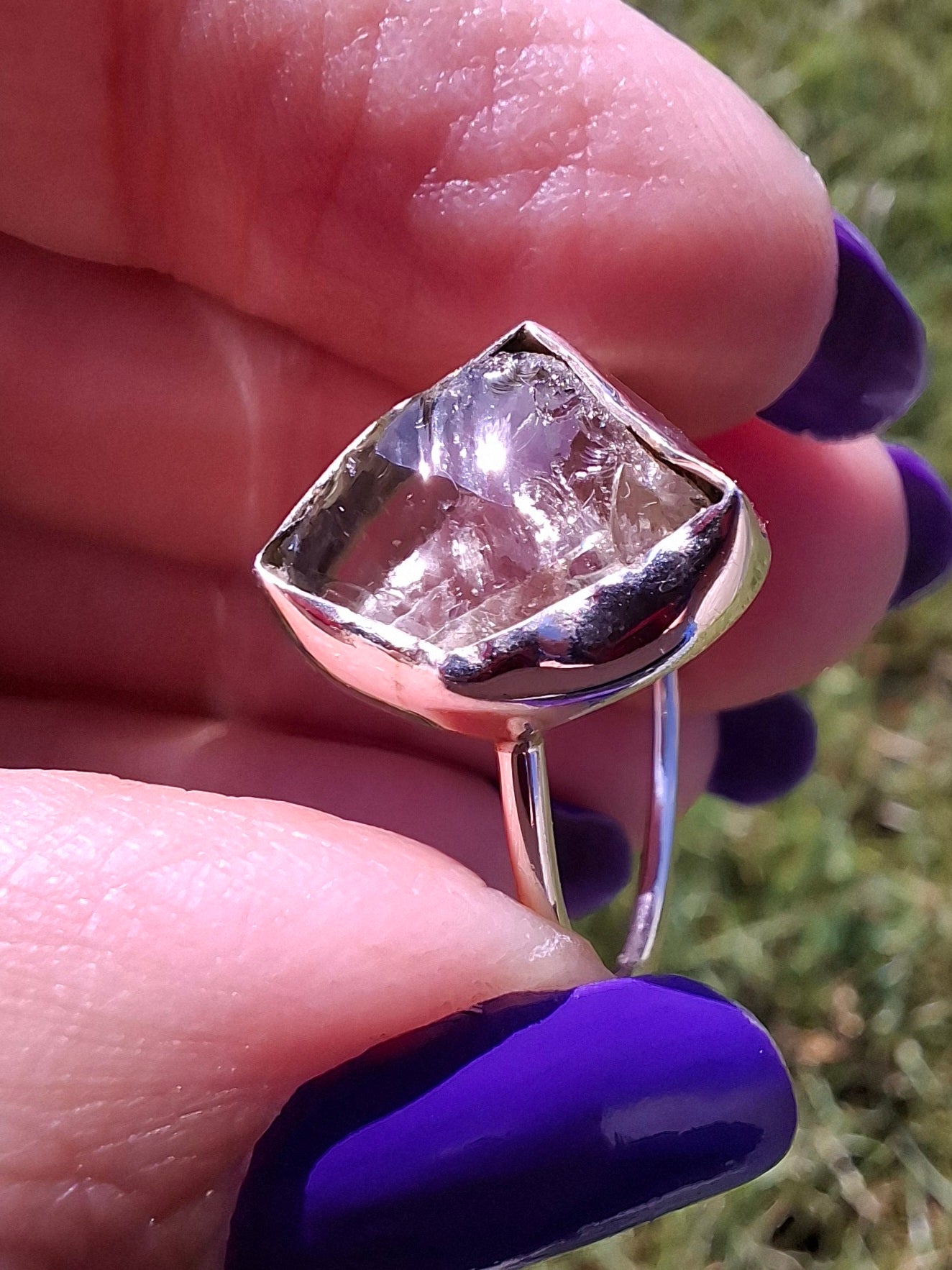 Libyan Desert Glass Ring, size T, 925 silver, Tektite (Ref: LR49)
