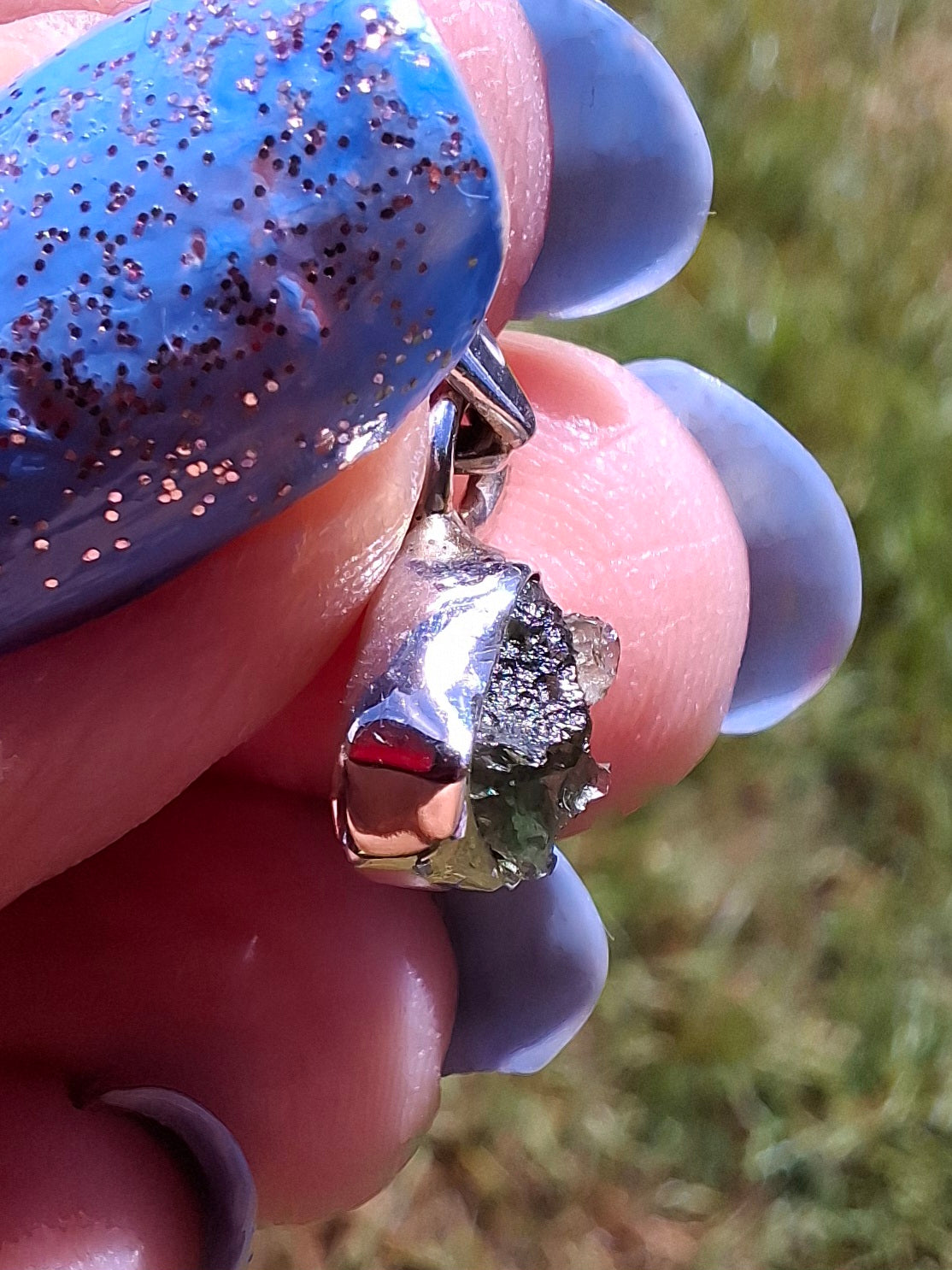 Moldavite Pendant, 925 Silver, Tektite (Ref: P66)