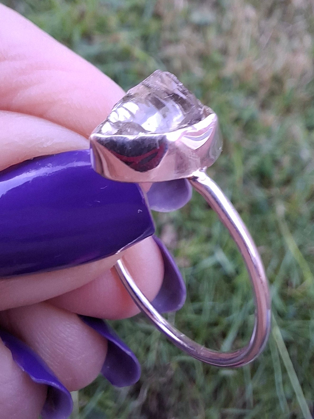 Libyan Desert Glass Ring, size large T/small U, 925 Silver, Tektite (Ref: LR51)