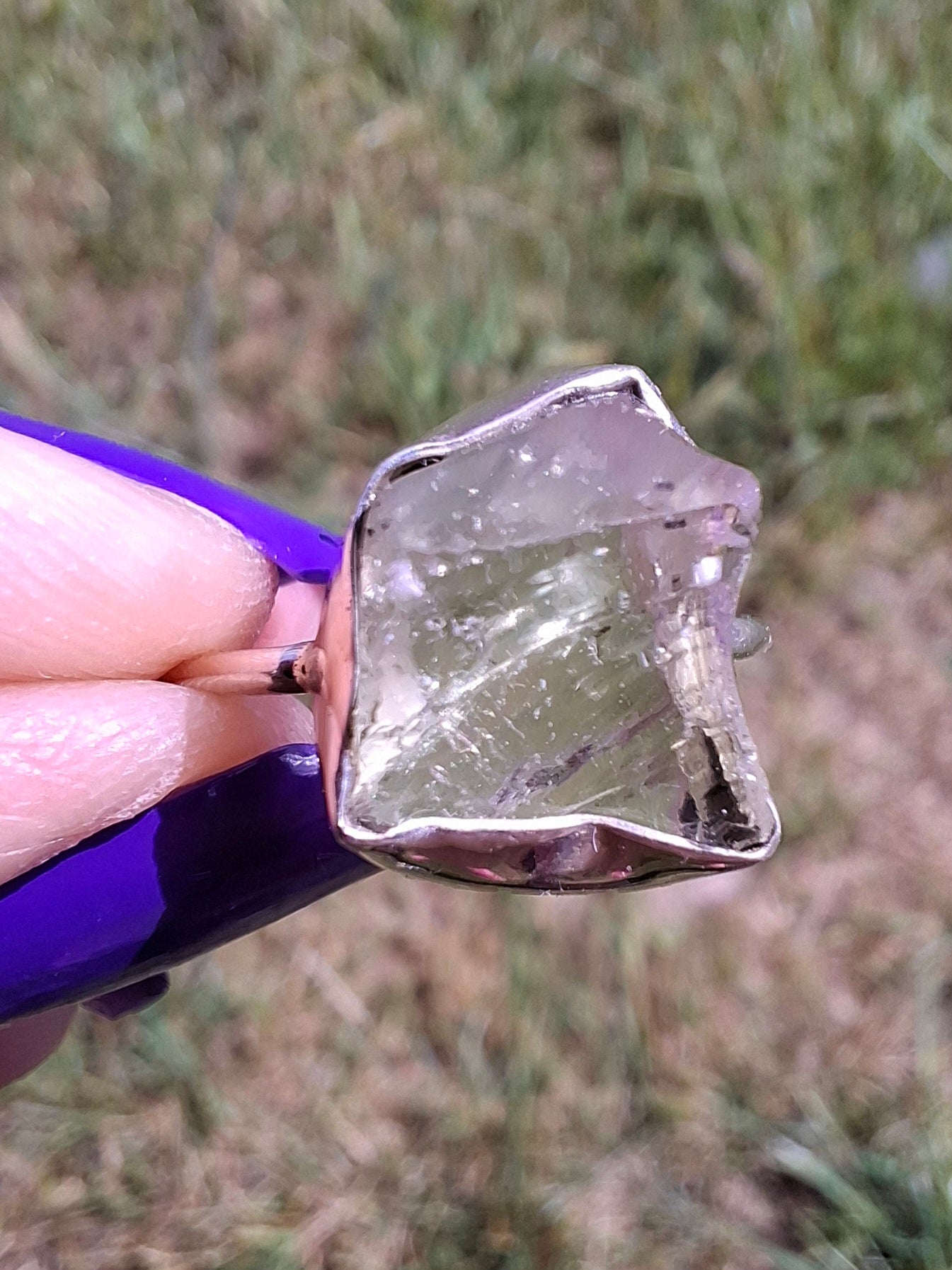 Libyan Desert Glass Ring, size P, 925 Silver, Tektite (Ref: LR26)