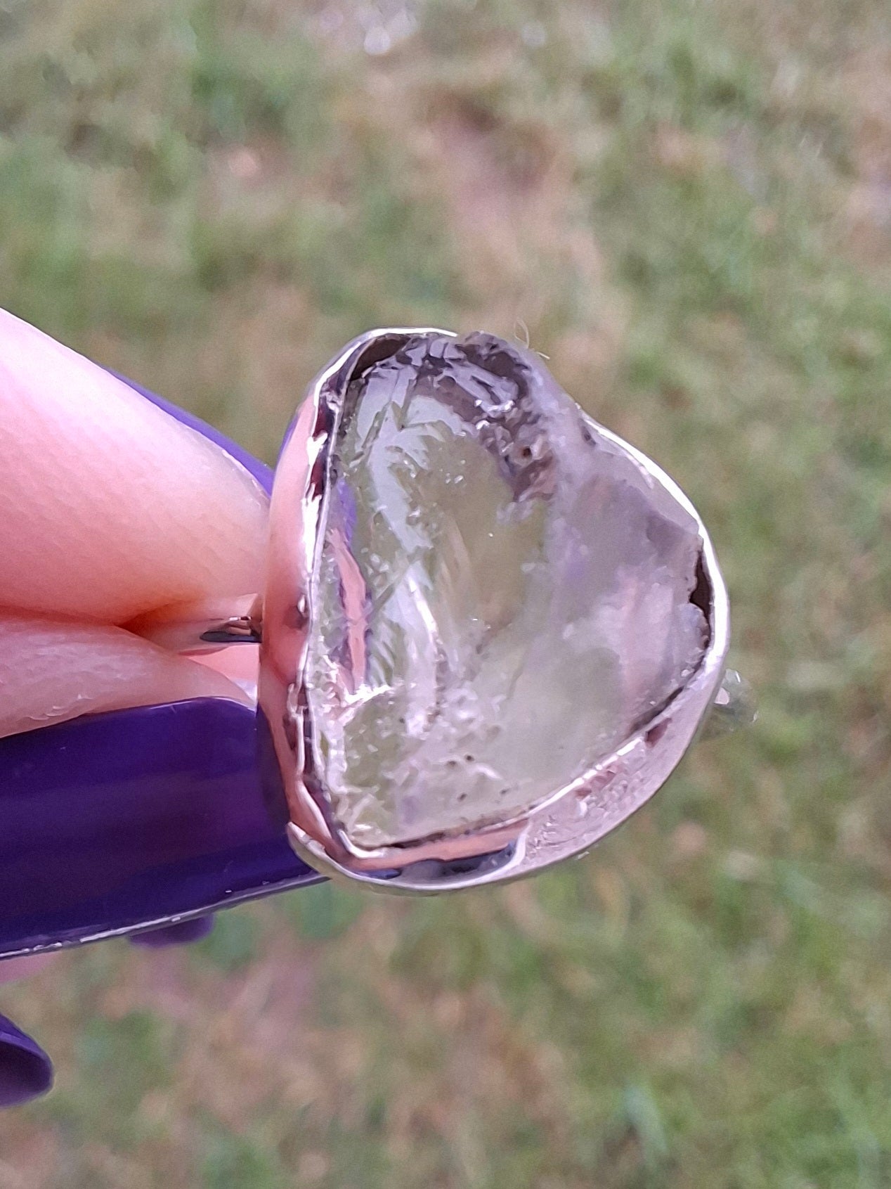 Libyan Desert Glass Ring, size large P, 925 Silver, Tektite (Ref: LR28)