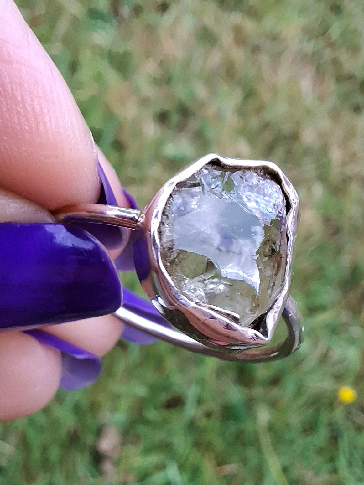 Libyan Desert Glass Ring, size large V, 925 Silver, Tektite (Ref: LR60)