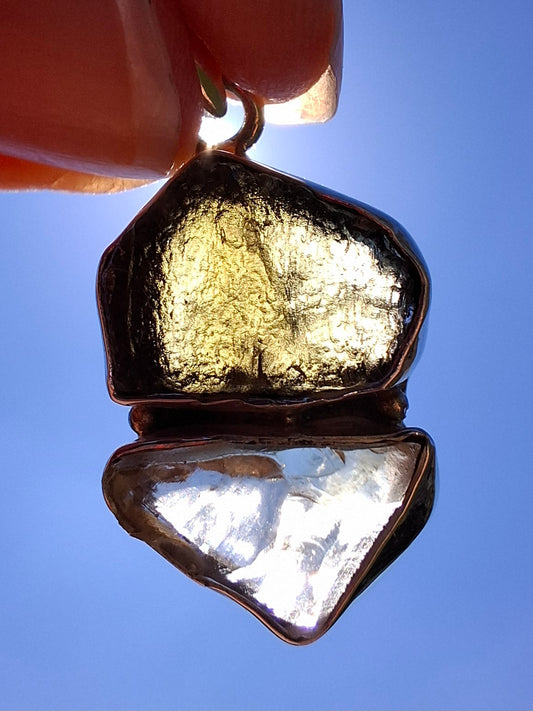 Moldavite & Libyan Desert Glass Pendant, 925 Silver, Tektite (Ref: MLP3)