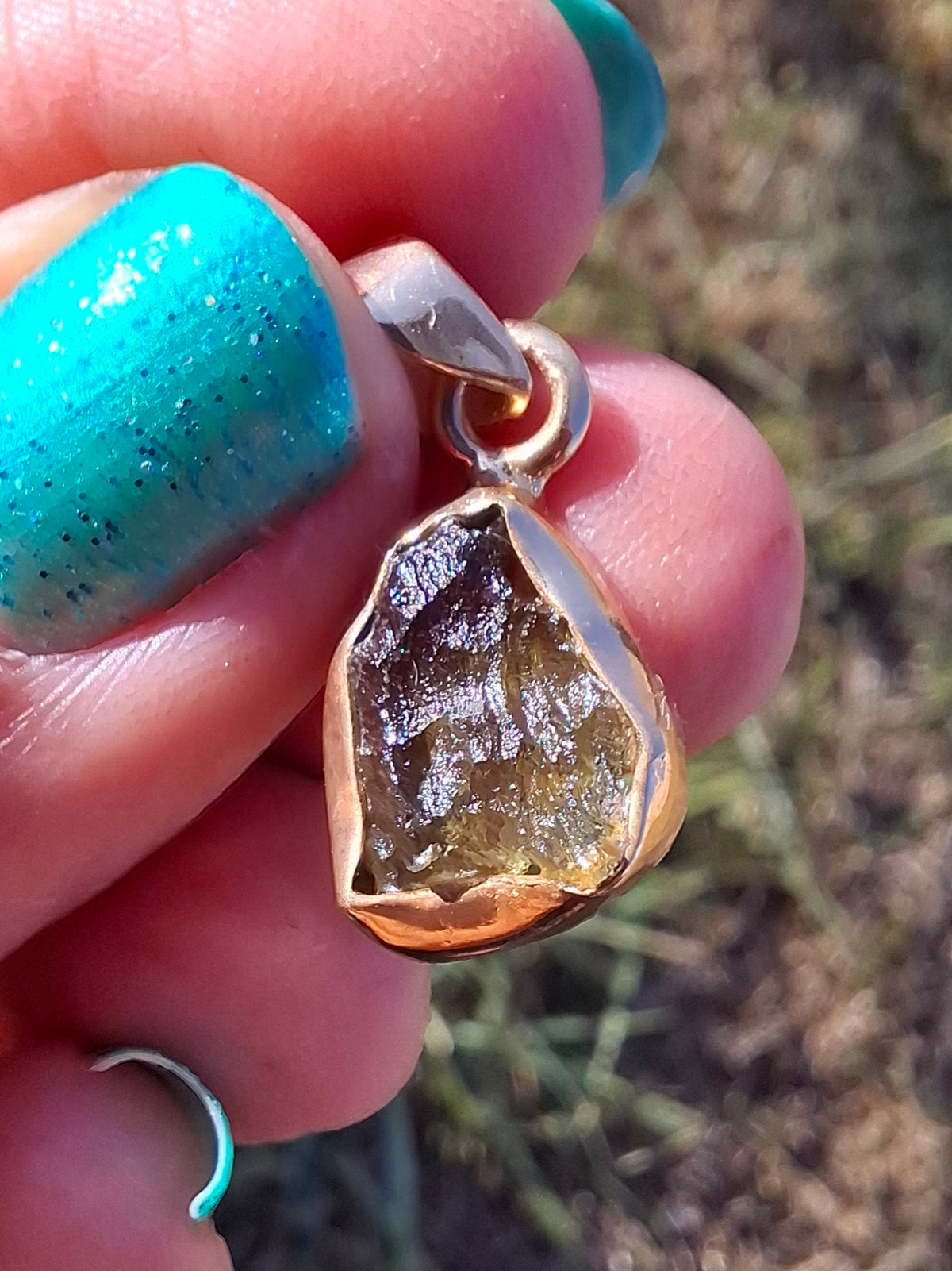 Moldavite Pendant, 14K GOLD Plated, Tektite (Ref: P446)