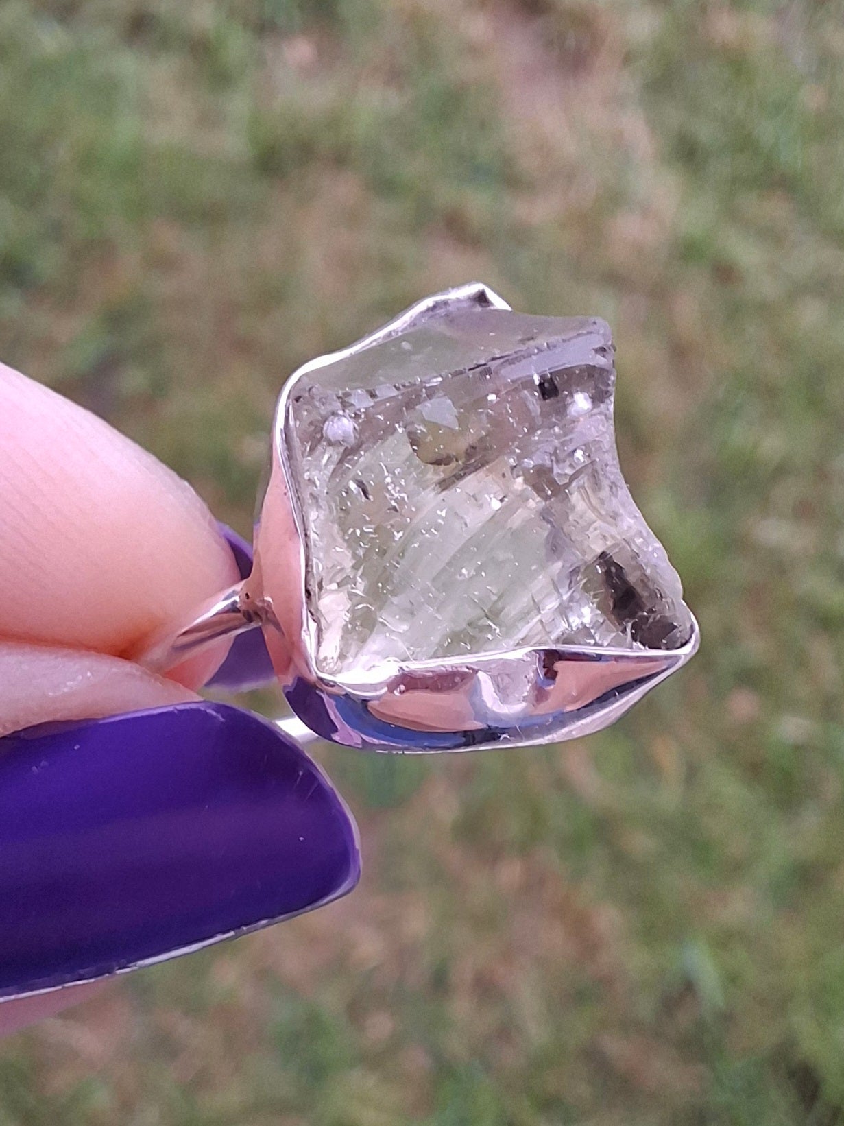 Libyan Desert Glass Ring, size P, 925 Silver, Tektite (Ref: LR26)