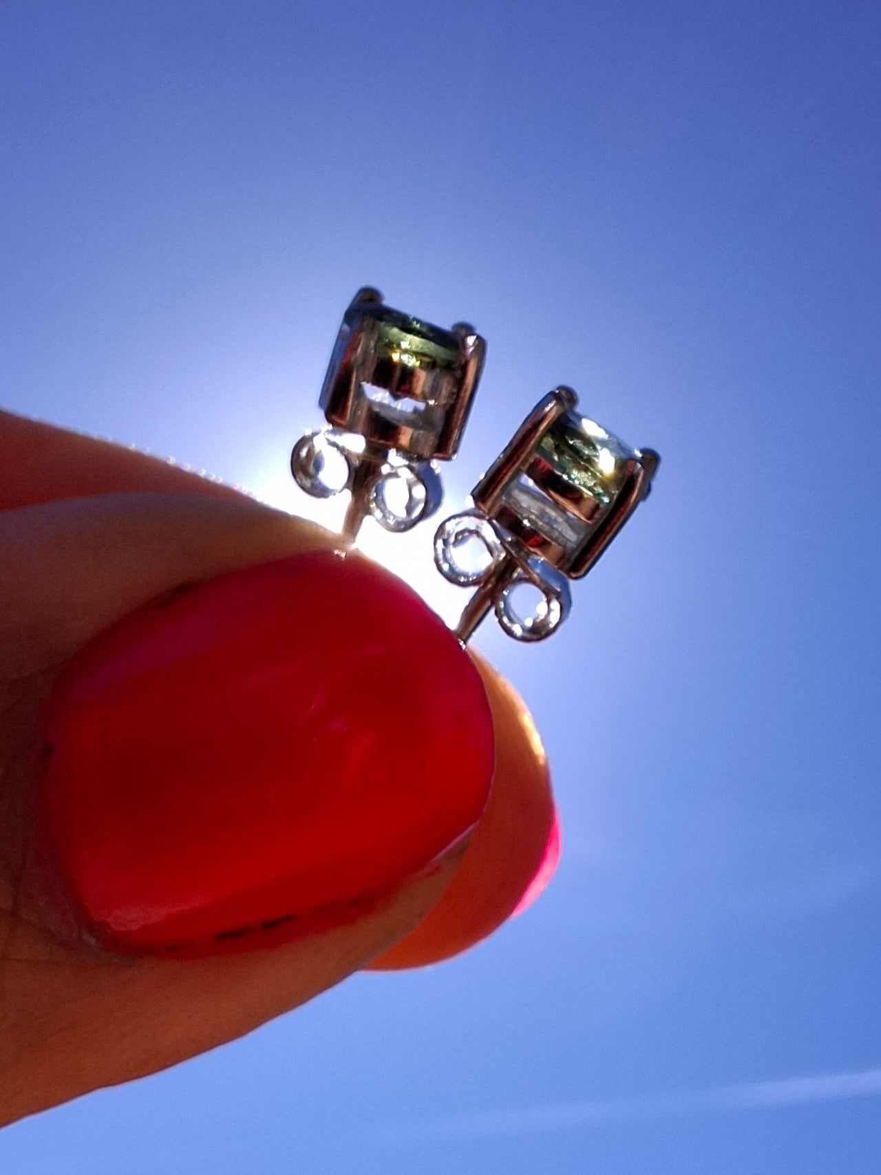 Moldavite (faceted) 5mm STUD EARRINGS, 925 Silver, Tektite (Ref: Pair17)