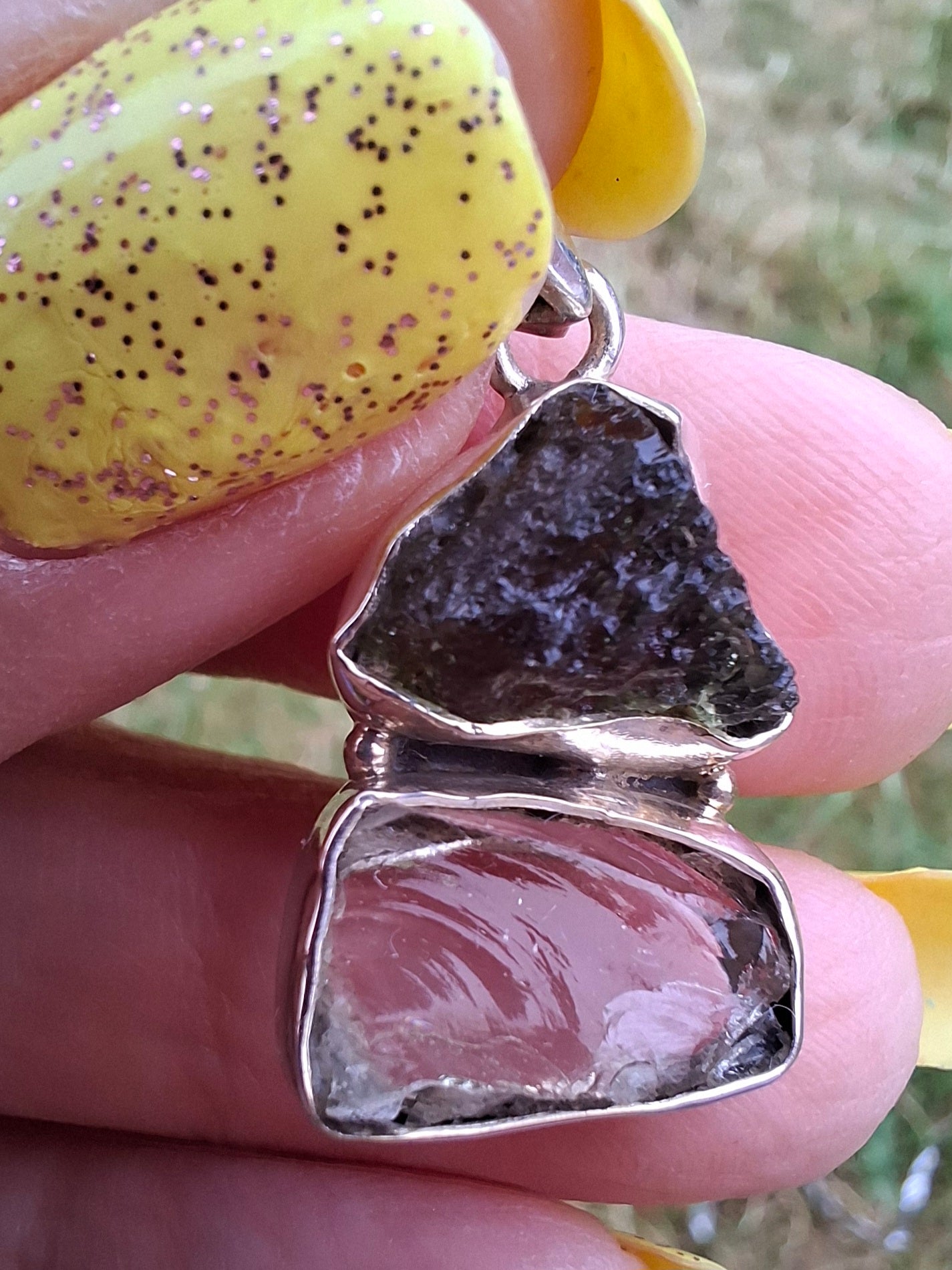 Moldavite & Libyan Desert Glass Pendant, 925 Silver, Tektite (Ref: MLP8)