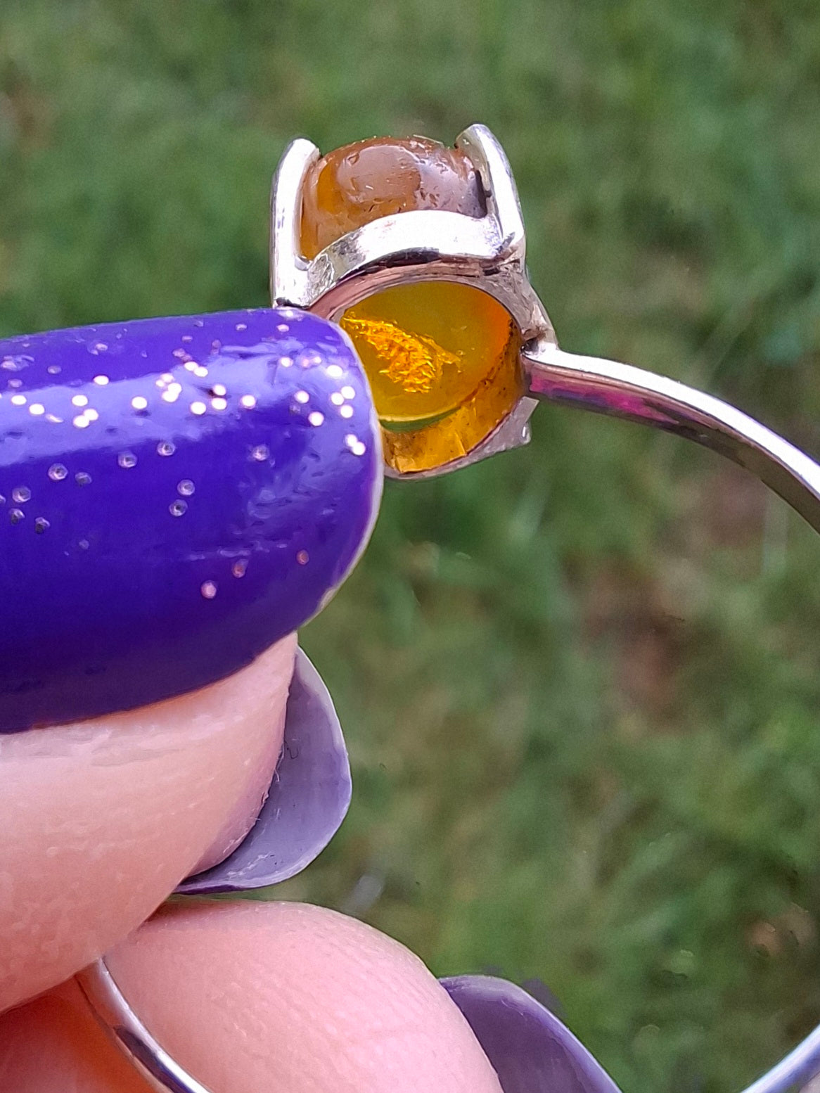 Baltic Amber Ring, size large Y, 925 Silver, Fossil (Ref: AR38)