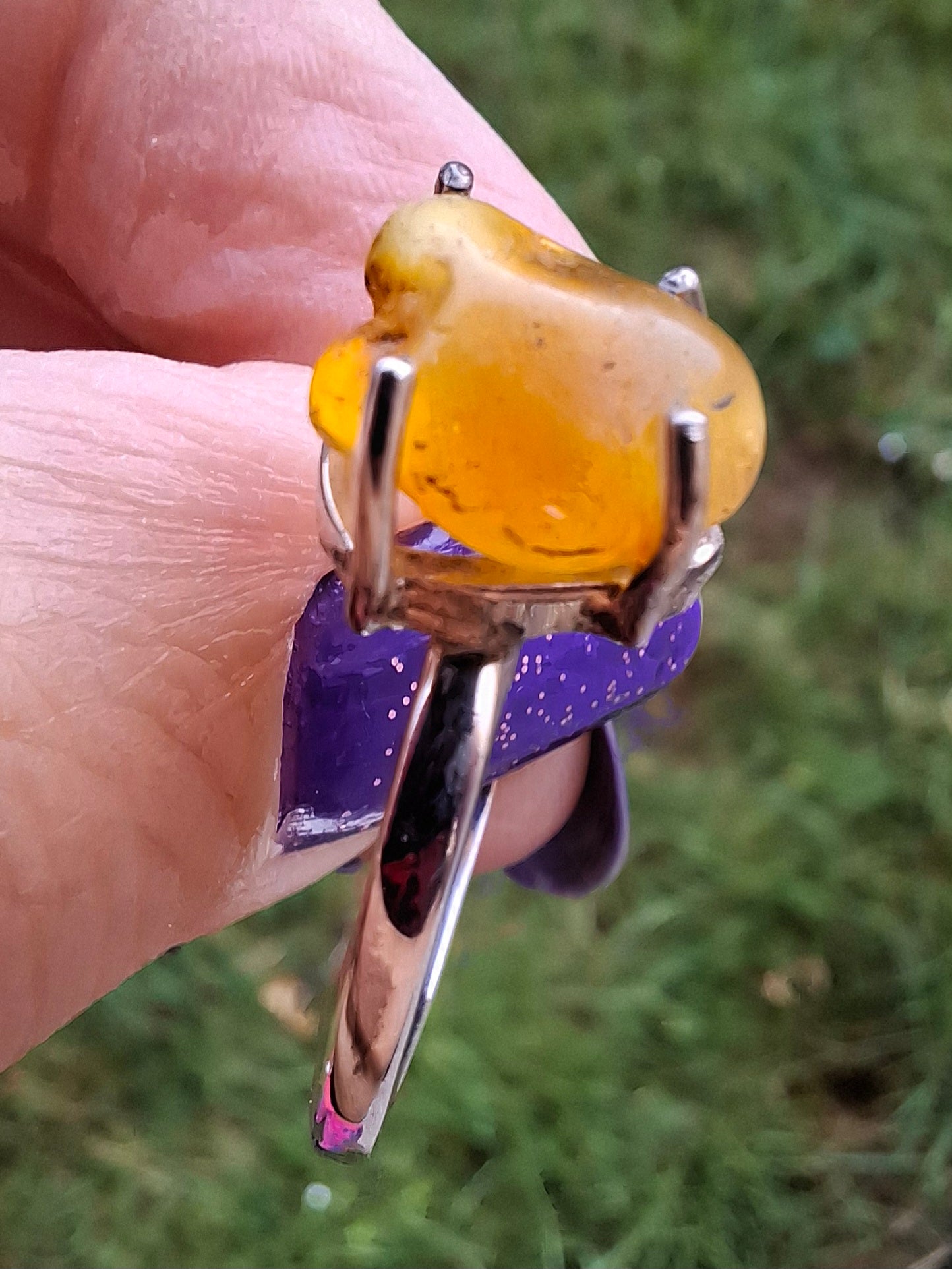 Baltic Amber Ring, size large Y, 925 Silver, Fossil (Ref: AR39)
