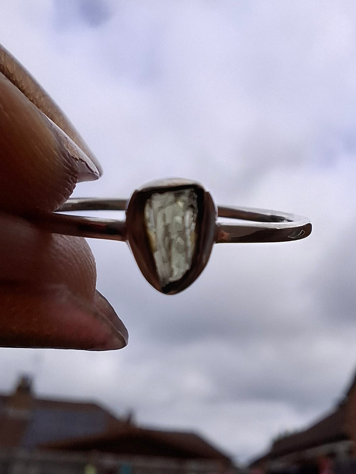 Moldavite Ring, size large R/small S, 925 Silver, Tektite (Ref: R54)