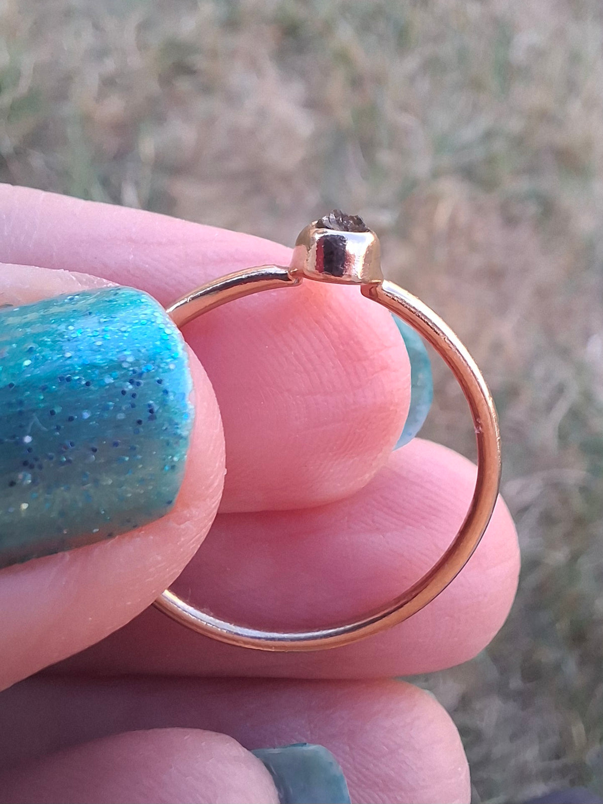 Moldavite Ring, 14K GOLD Plated, size large S, Tektite (Ref: R345)
