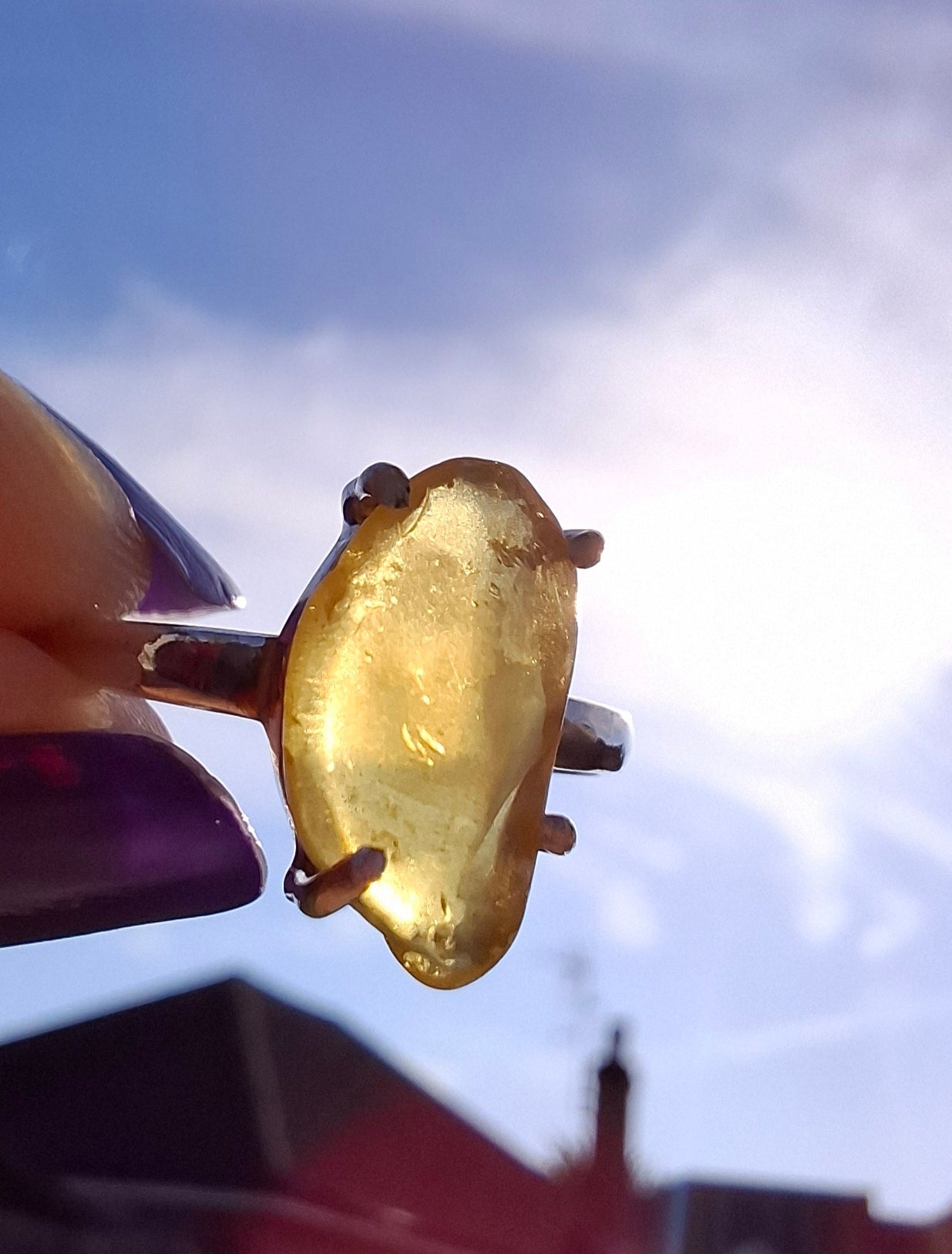 Baltic Amber Ring, size large Q, 925 Silver, Fossil (Ref: AR13)