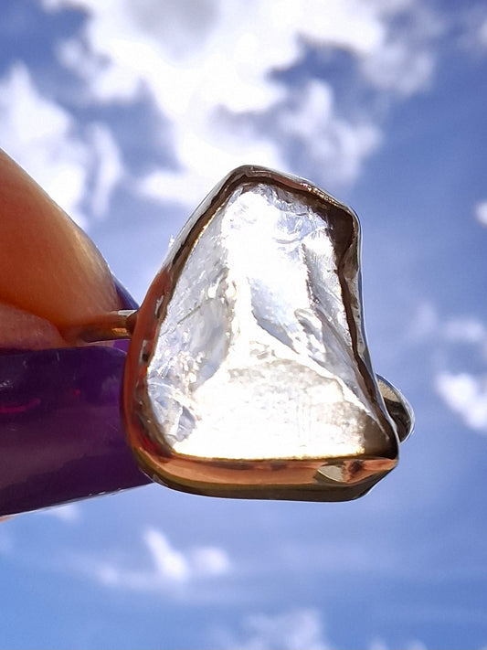 Libyan Desert Glass Ring, size large P, 925 Silver, Tektite (Ref: LR30)