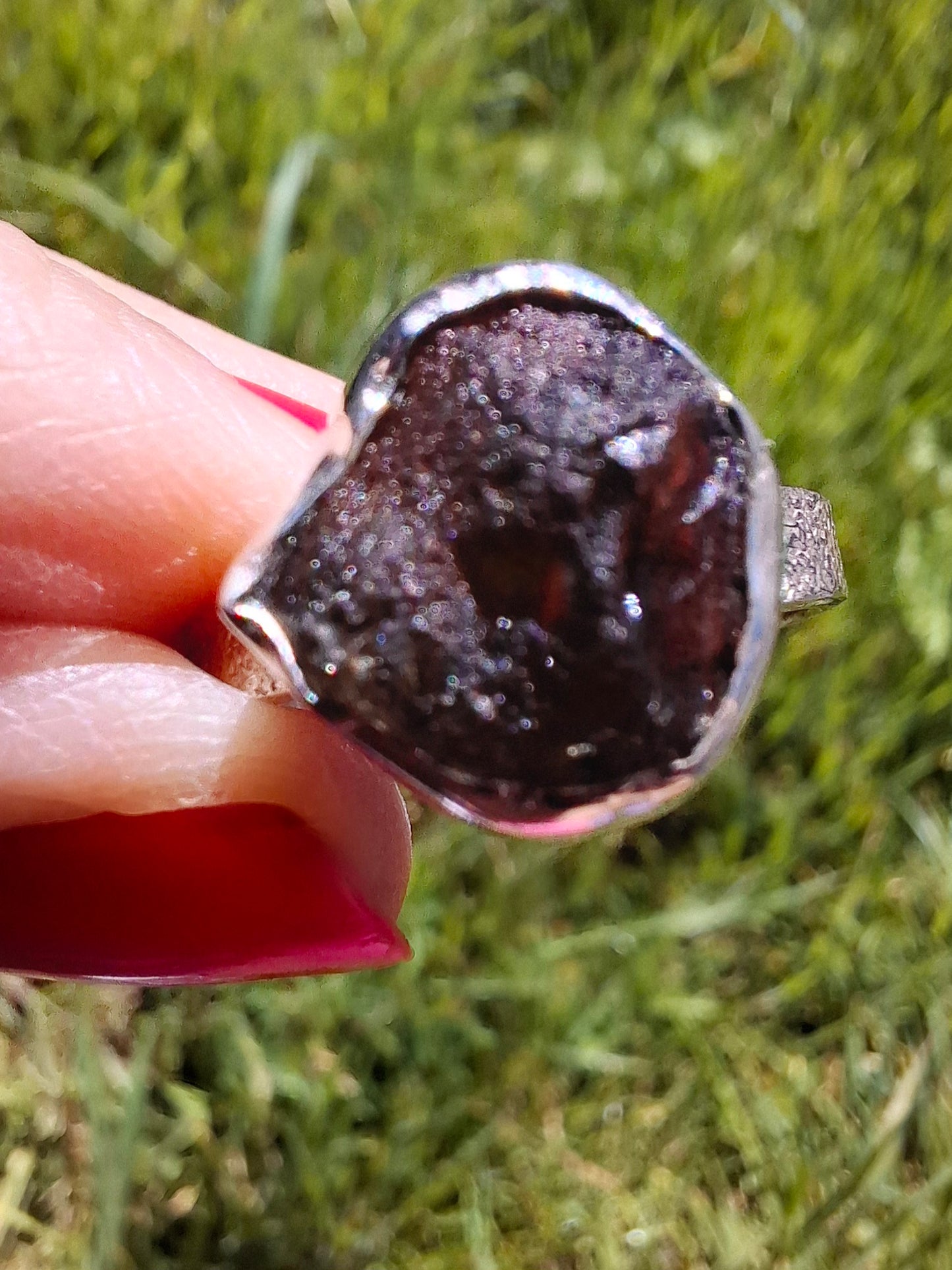 Moldavite Ring, size U, 925 Silver, Tektite (Ref: R322)