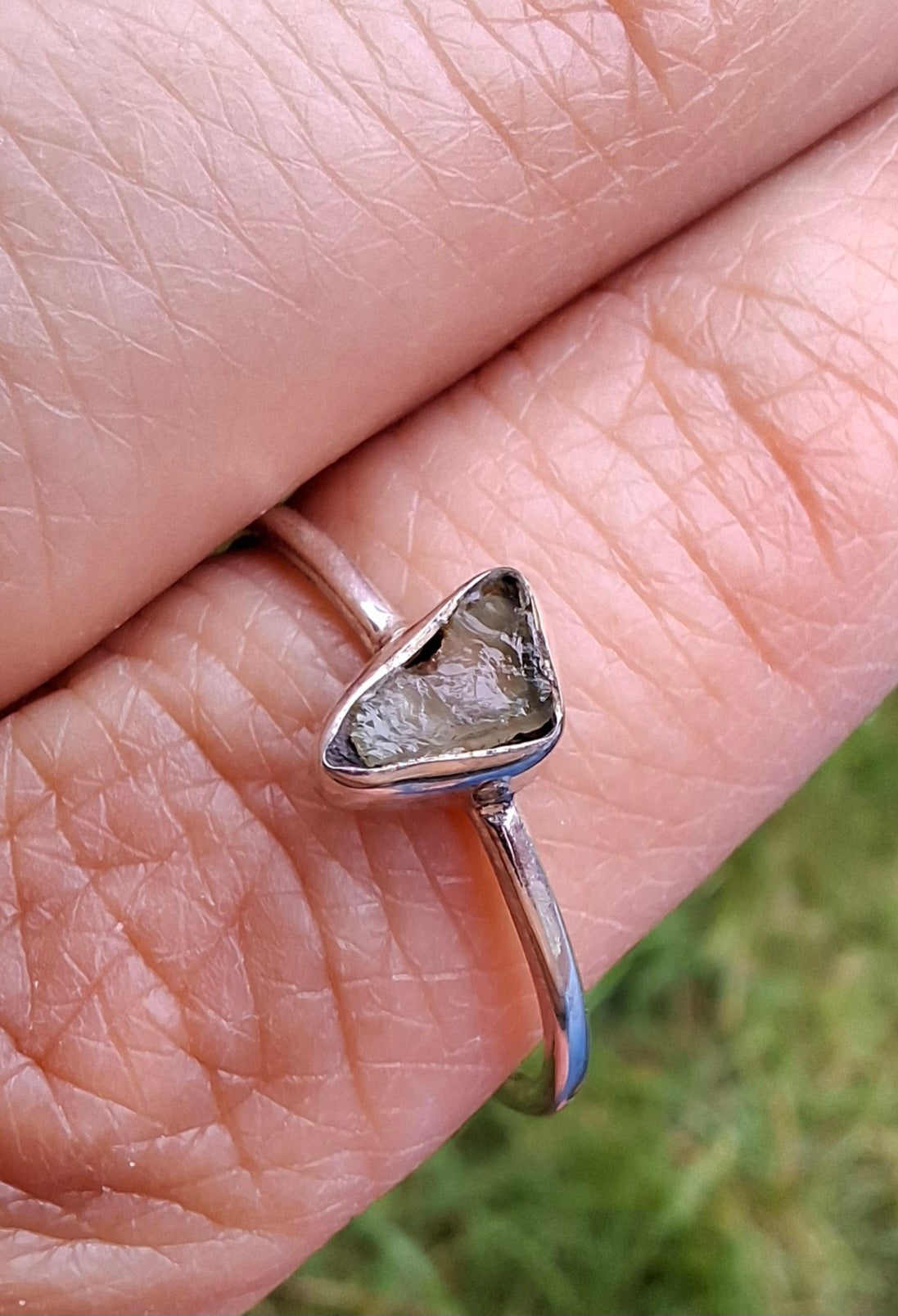 Moldavite Ring, size small S, 925 Silver, Tektite (Ref: R66)