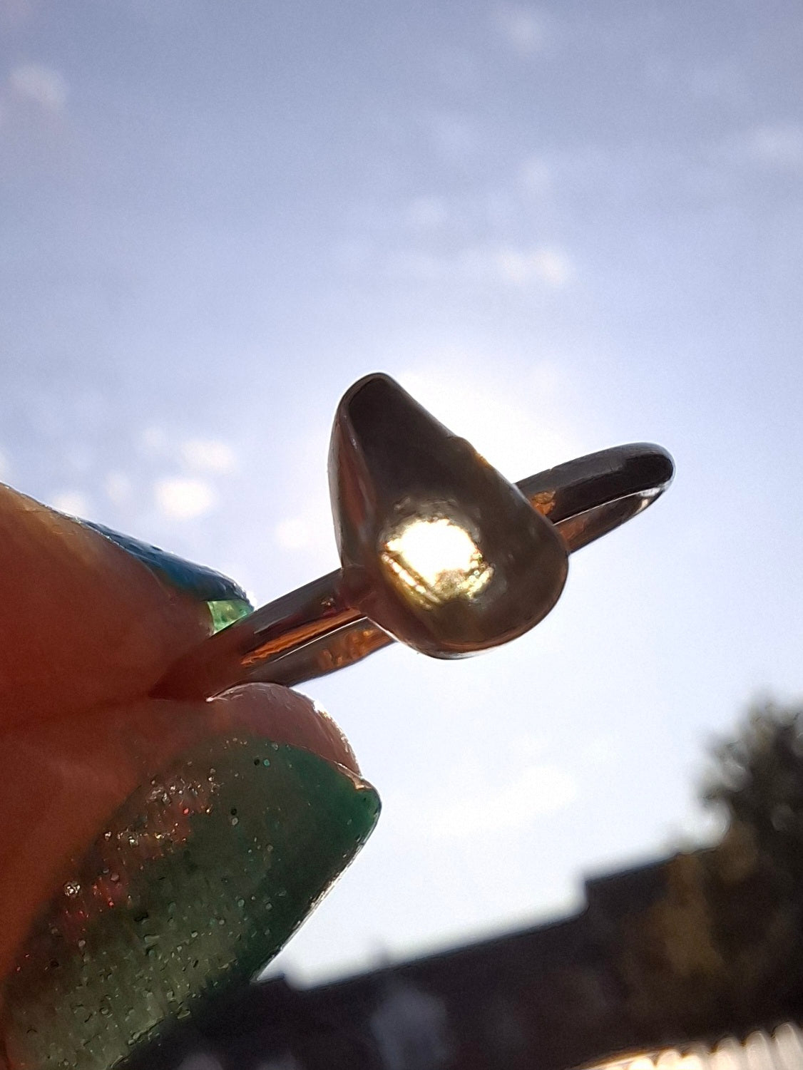Moldavite Ring, 14K GOLD Plated, size large J, Tektite (Ref: R338)