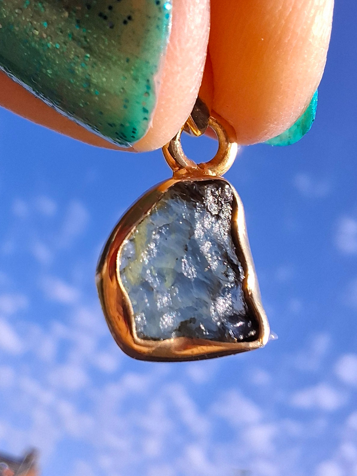 Moldavite Pendant, 14K GOLD Plated, Tektite (Ref: P448)