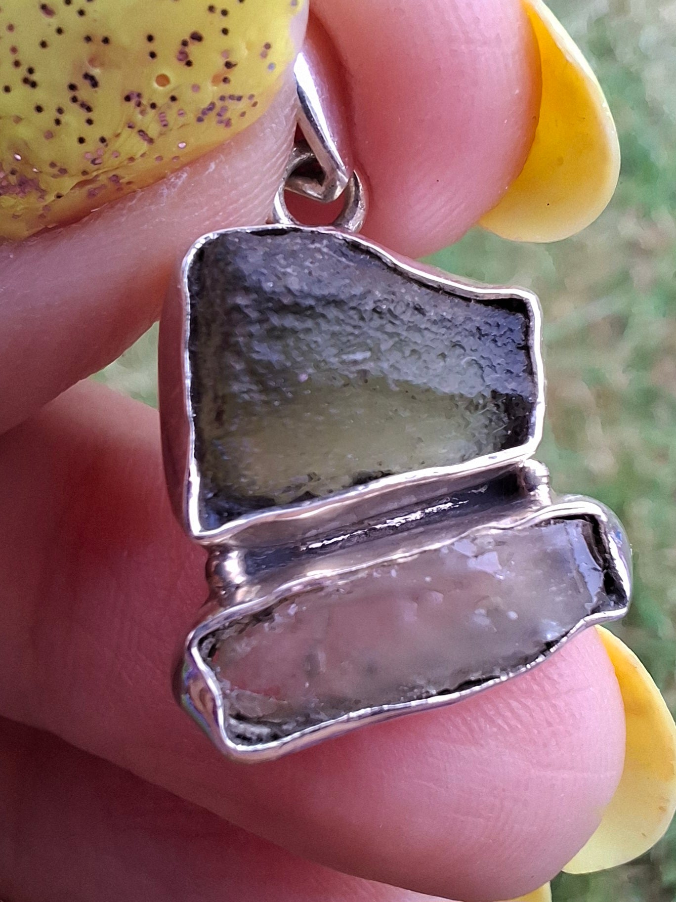 Moldavite & Libyan Desert Glass Pendant, 925 Silver, Tektite (Ref: MLP6)