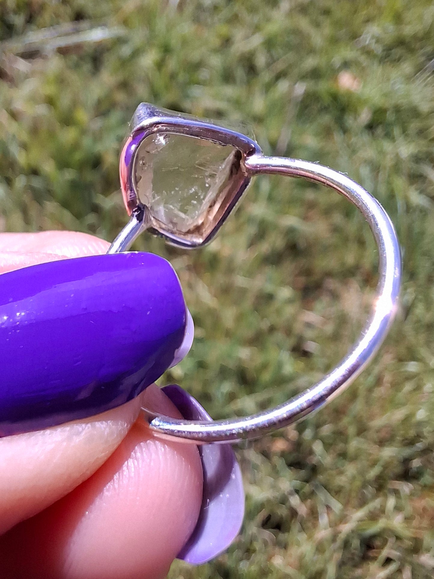 Libyan Desert Glass Ring, size T, 925 silver, Tektite (Ref: LR49)