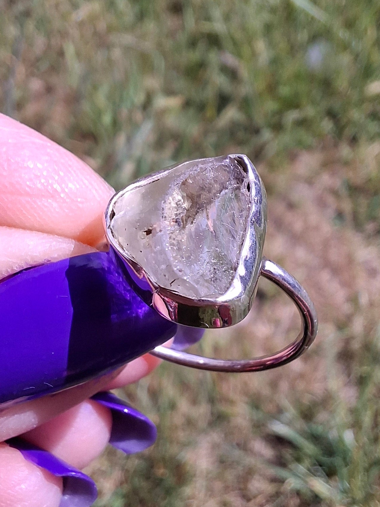 Libyan Desert Glass Ring, size large P, 925 Silver, Tektite (Ref: LR28)