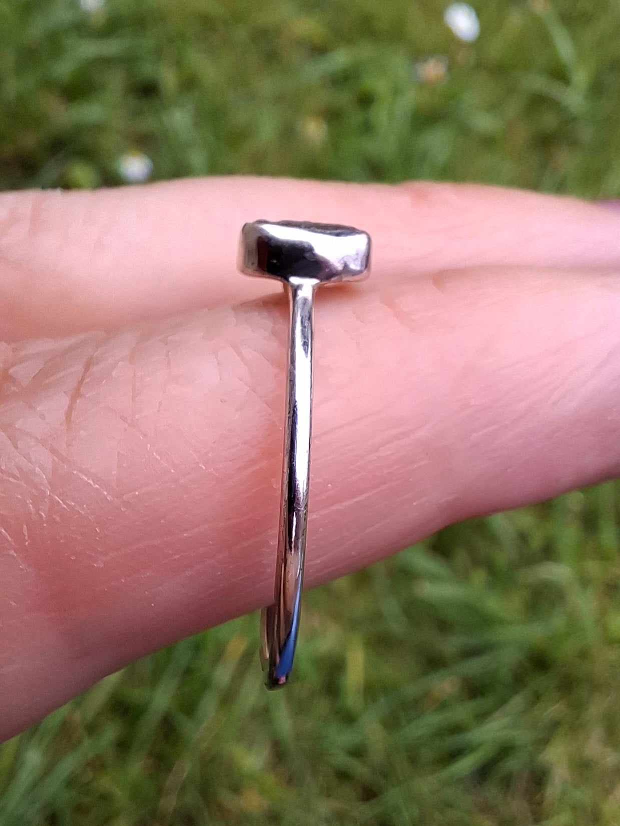 Moldavite Ring, size small T, 925 Silver, Tektite (Ref: R69)
