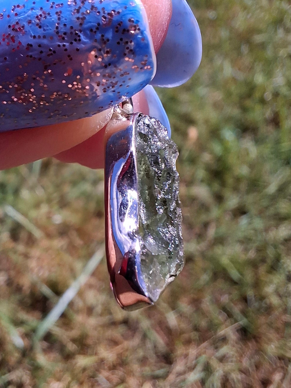 Moldavite Pendant, 925 Silver, Tektite (Ref: P94)