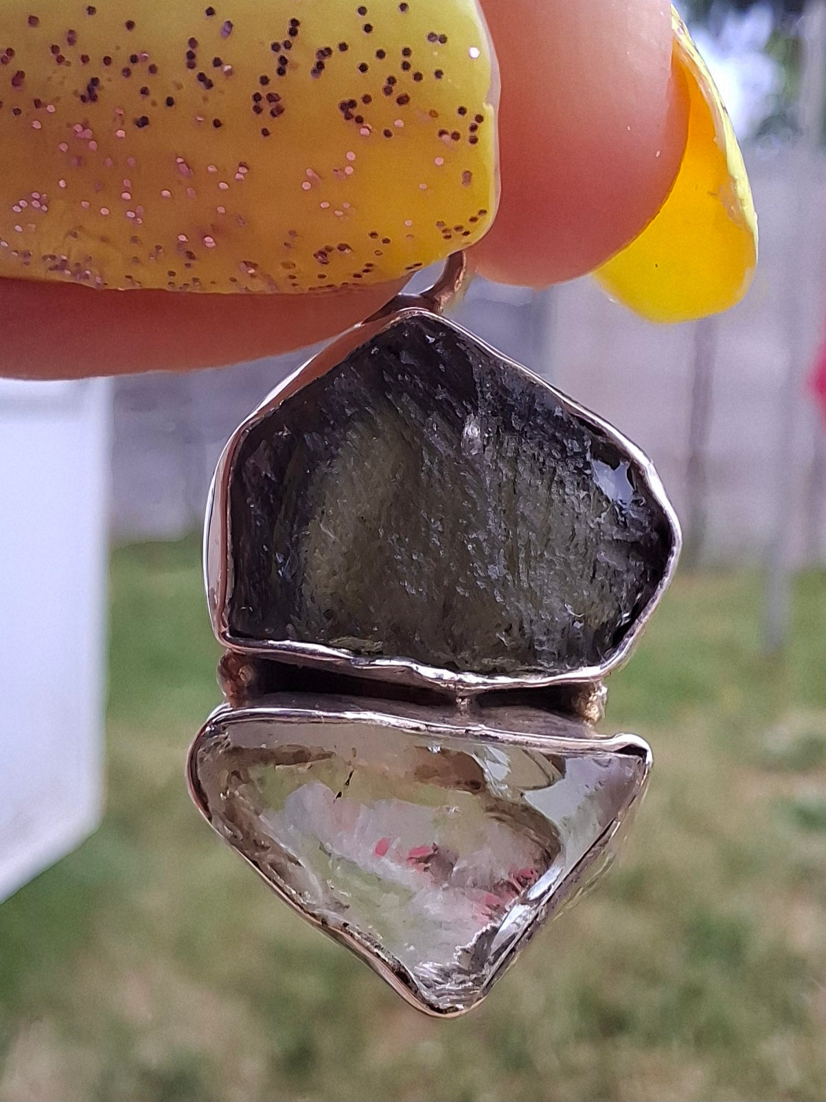 Moldavite & Libyan Desert Glass Pendant, 925 Silver, Tektite (Ref: MLP3)