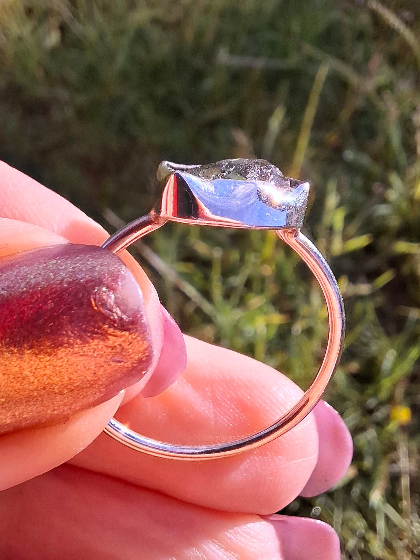 Moldavite Ring, size large T, 925 Silver, Tektite (Ref: R28)