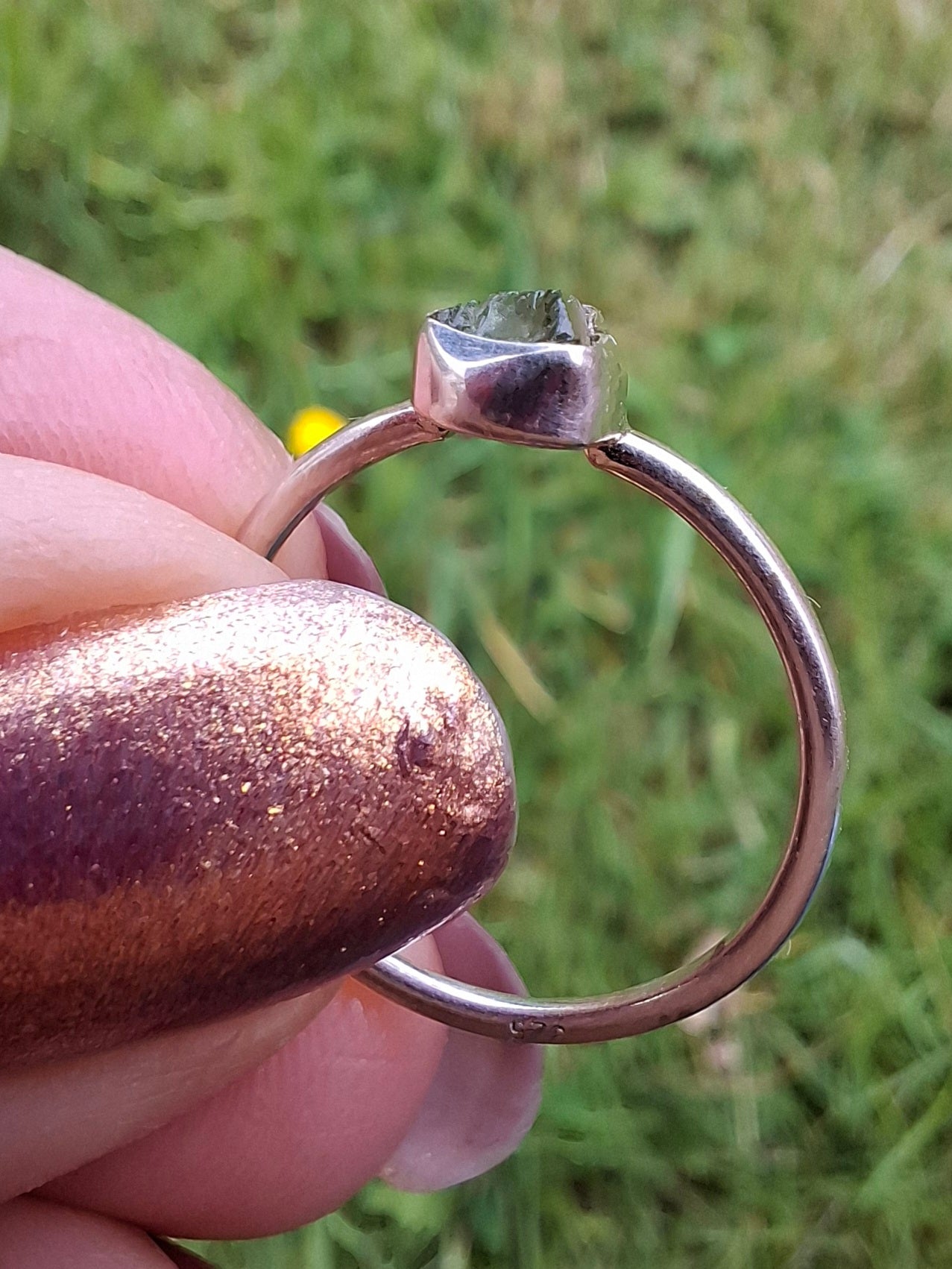 Moldavite's Ring, size large L/small M, 925 Silver, Tektite (Ref: R36)
