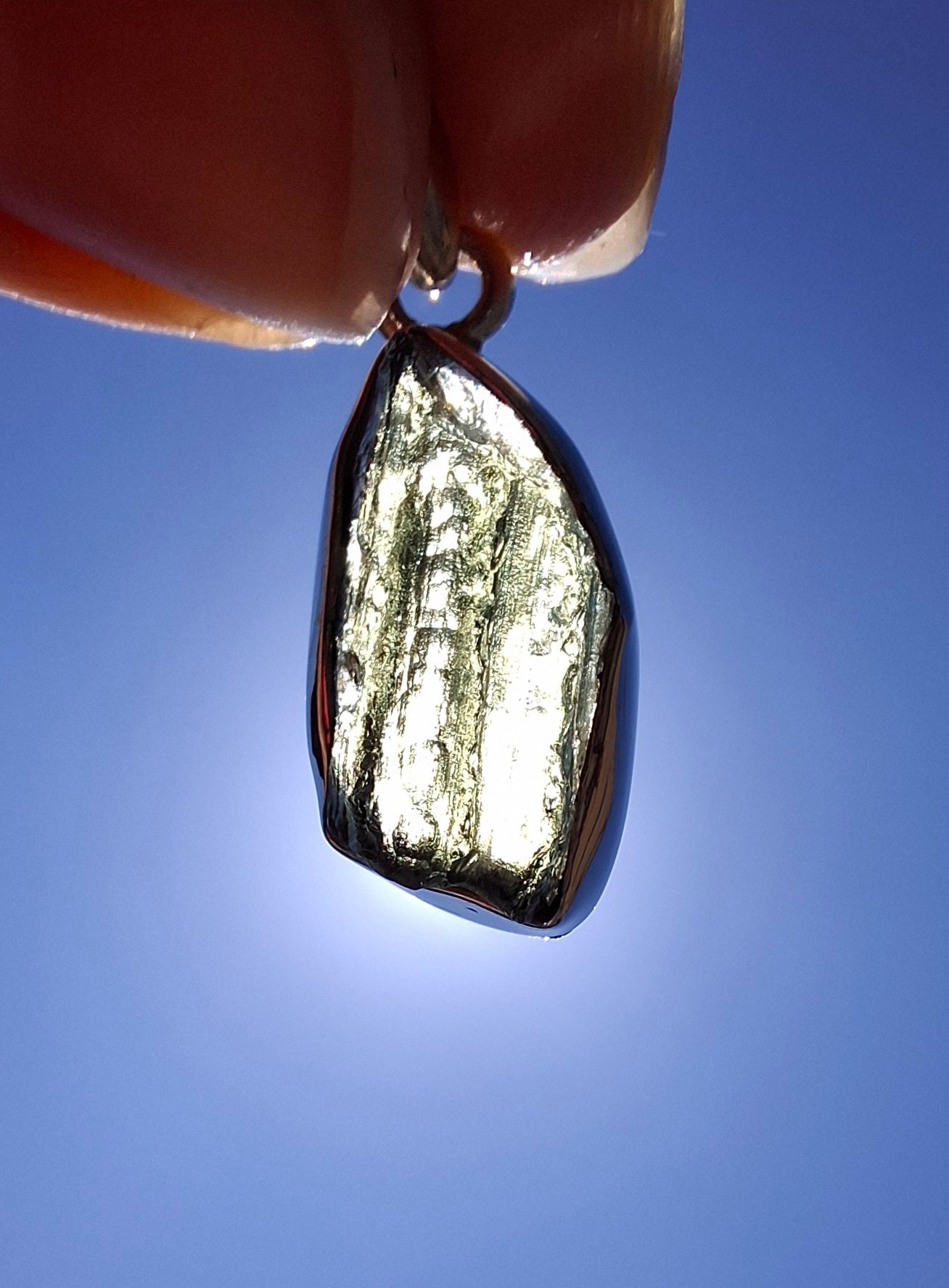 Moldavite Pendant, 925 Silver, Tektite (Ref: P13)