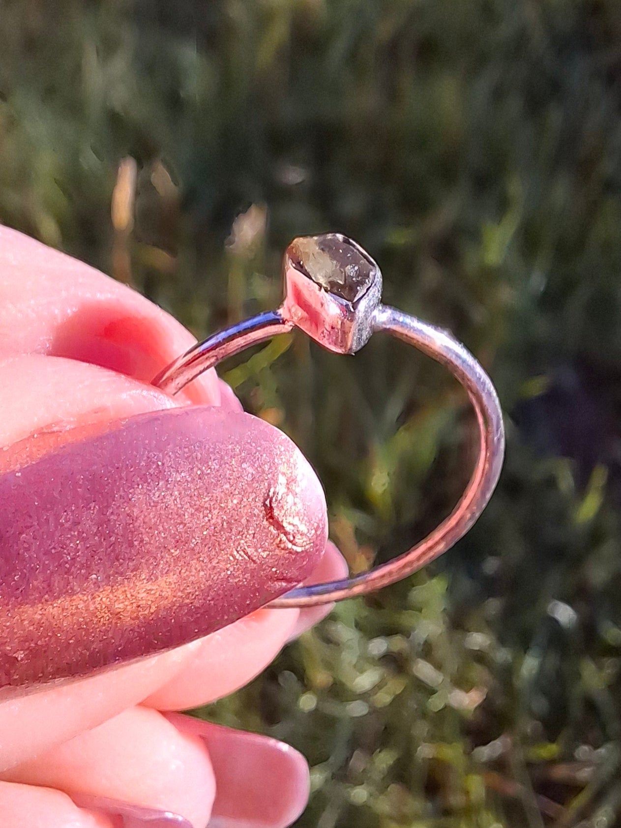 Moldavite Ring, size Q, 925 Silver, Tektite (Ref: R45)