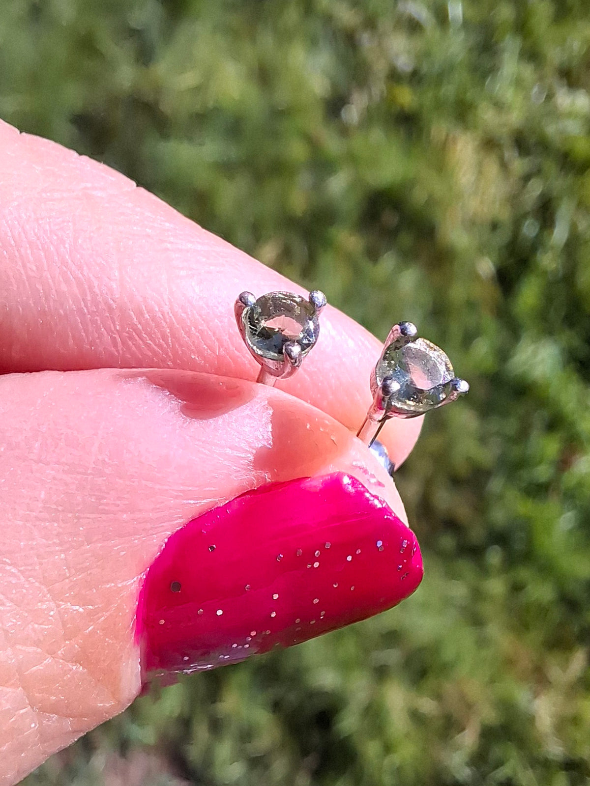 Moldavite (Faceted) 3mm Stud Earrings, 925 Silver (Ref: Pair59)