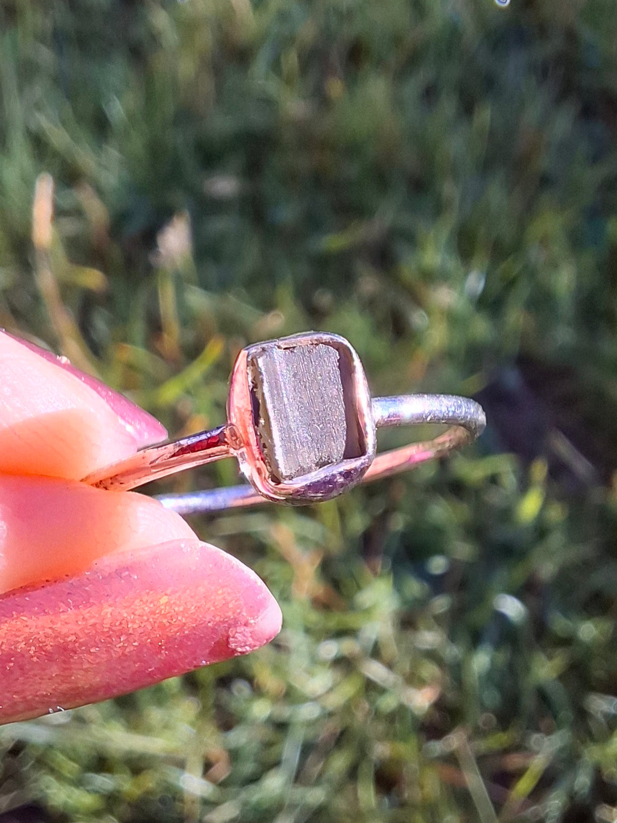 Moldavite Ring, size large P/small Q, 925 Silver, Tektite (Ref: R43)