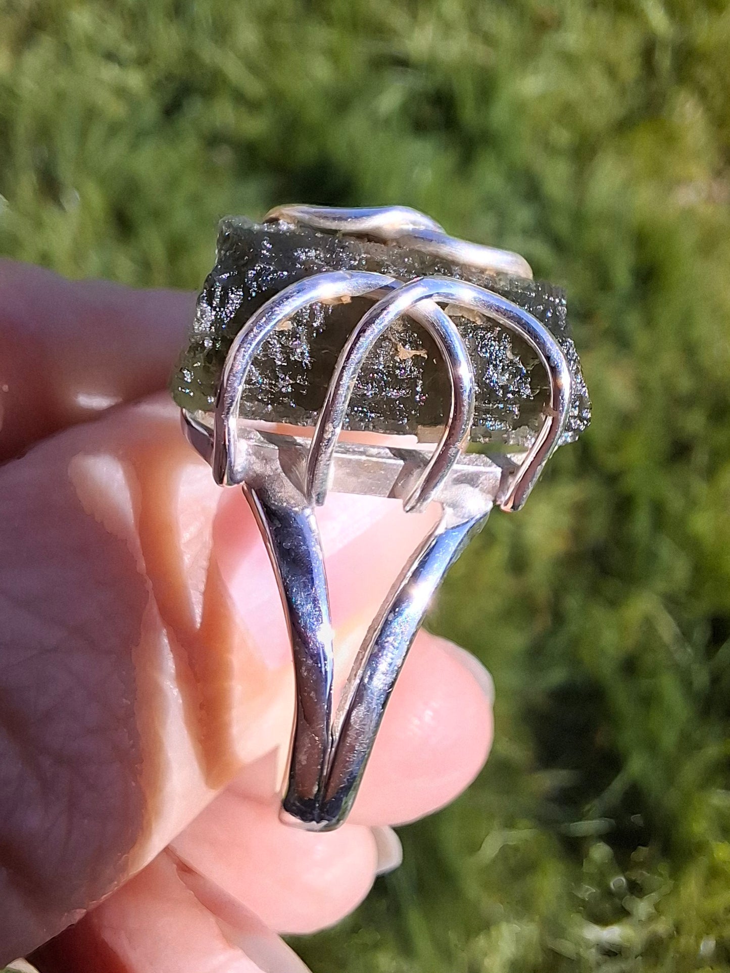 Moldavite Ring, size W, 925 Silver, Tektite (Ref: R15)