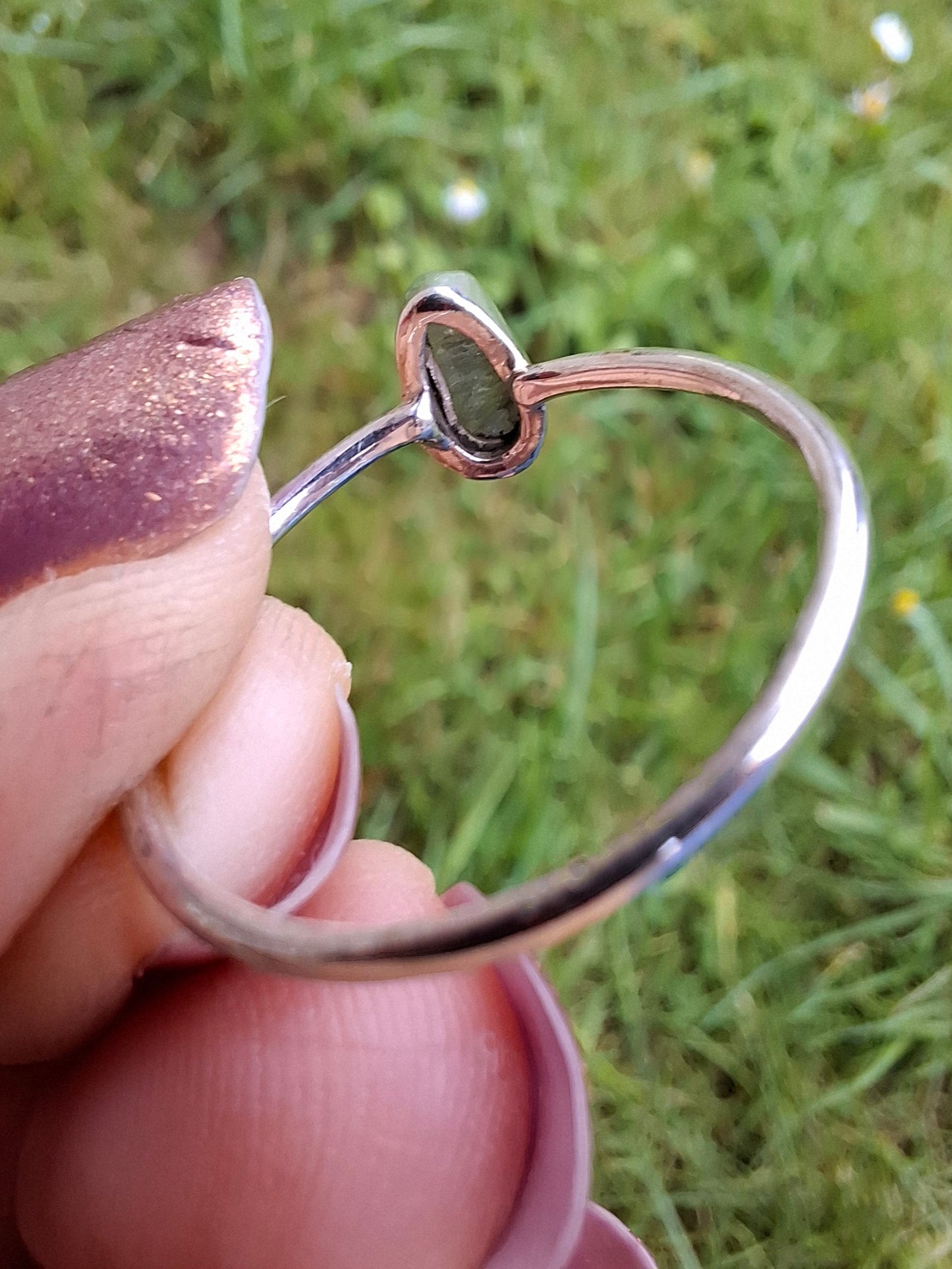 Moldavite Ring, size large T/small U, 925 Silver, Tektite (Ref: R71)