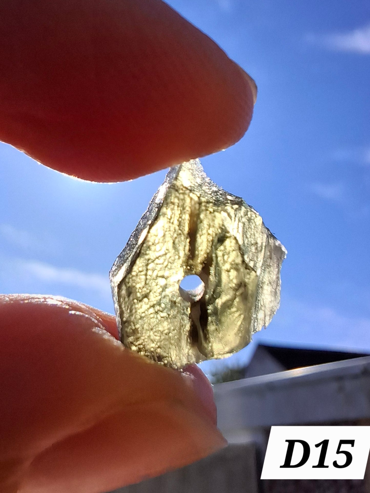 DRILLED, Moldavite Piece, 1.07g, Tektite (Ref: D15)