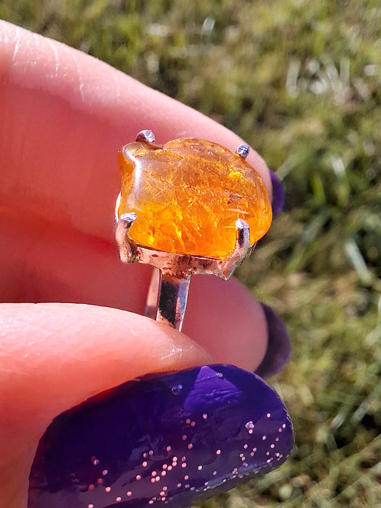Baltic Amber Ring, size large Q, 925 Silver, Fossil (Ref: AR14)