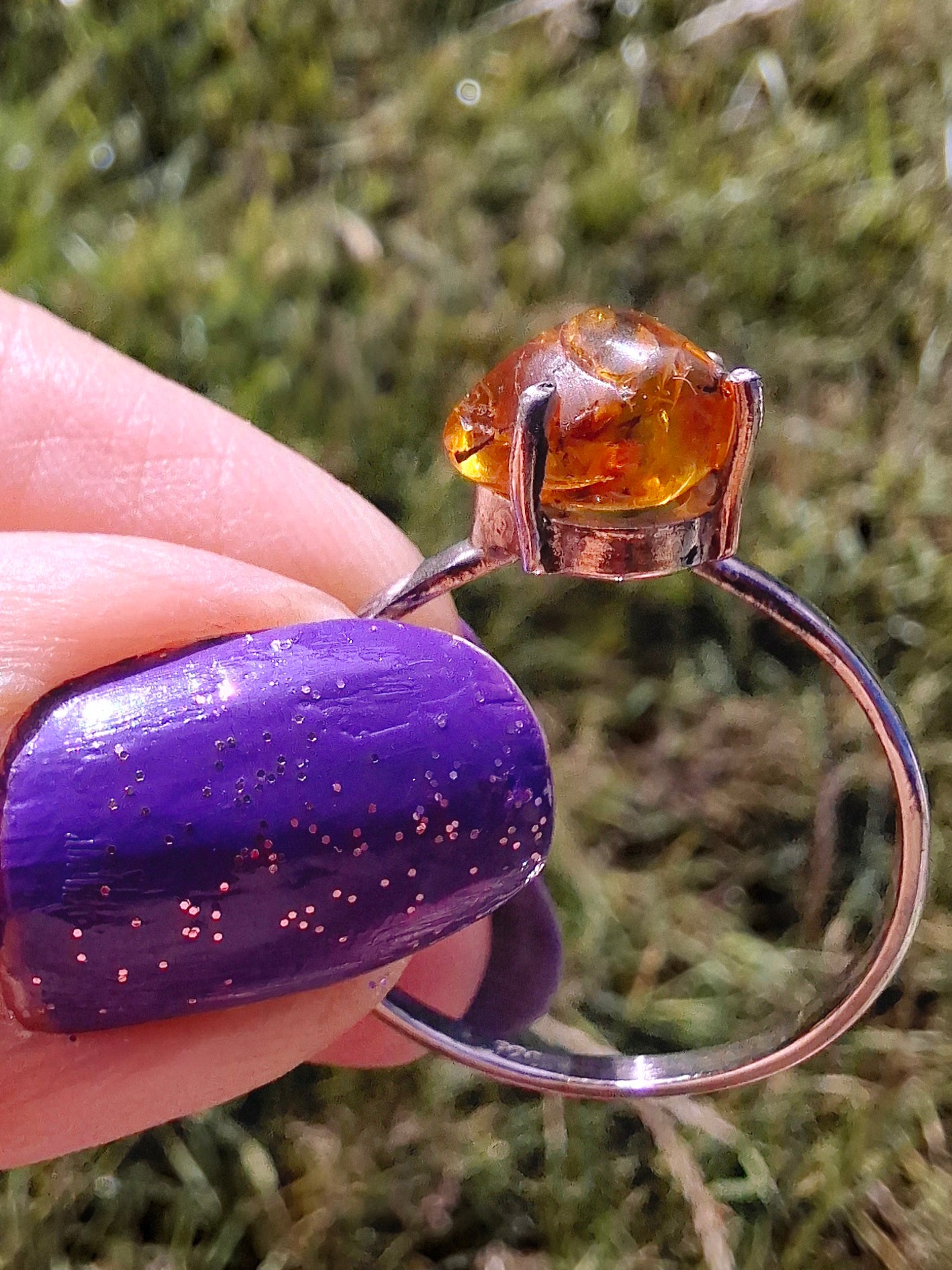 Baltic Amber Ring, size large Y, 925 Silver, Fossil (Ref: AR40)